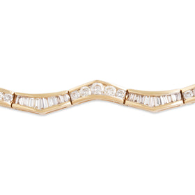 Vintage 14k Yellow Gold 3.7cttw Diamond Chic Sparkling Chevron Bracelet 6.5"