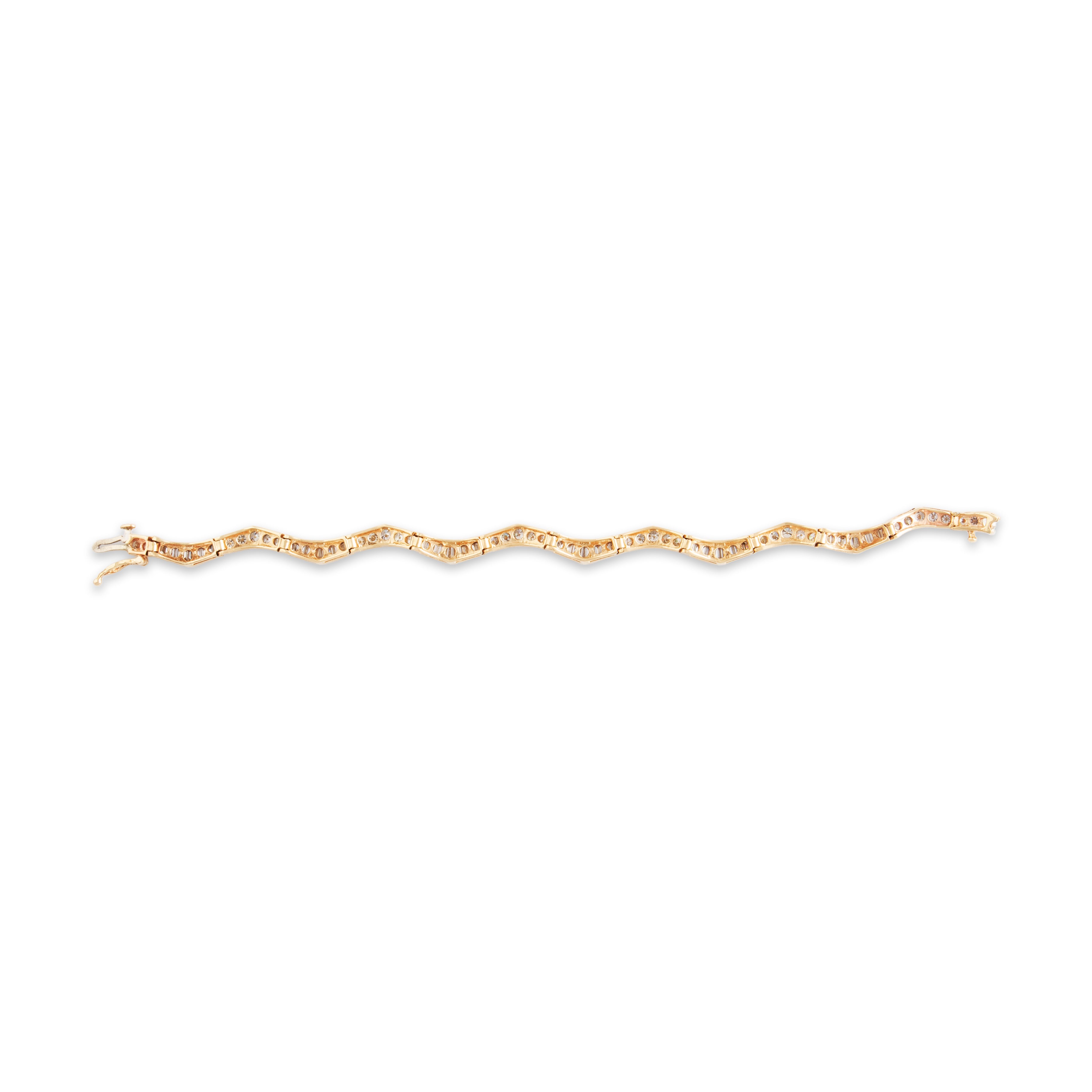 Vintage 14k Yellow Gold 3.7cttw Diamond Chic Sparkling Chevron Bracelet - Back view