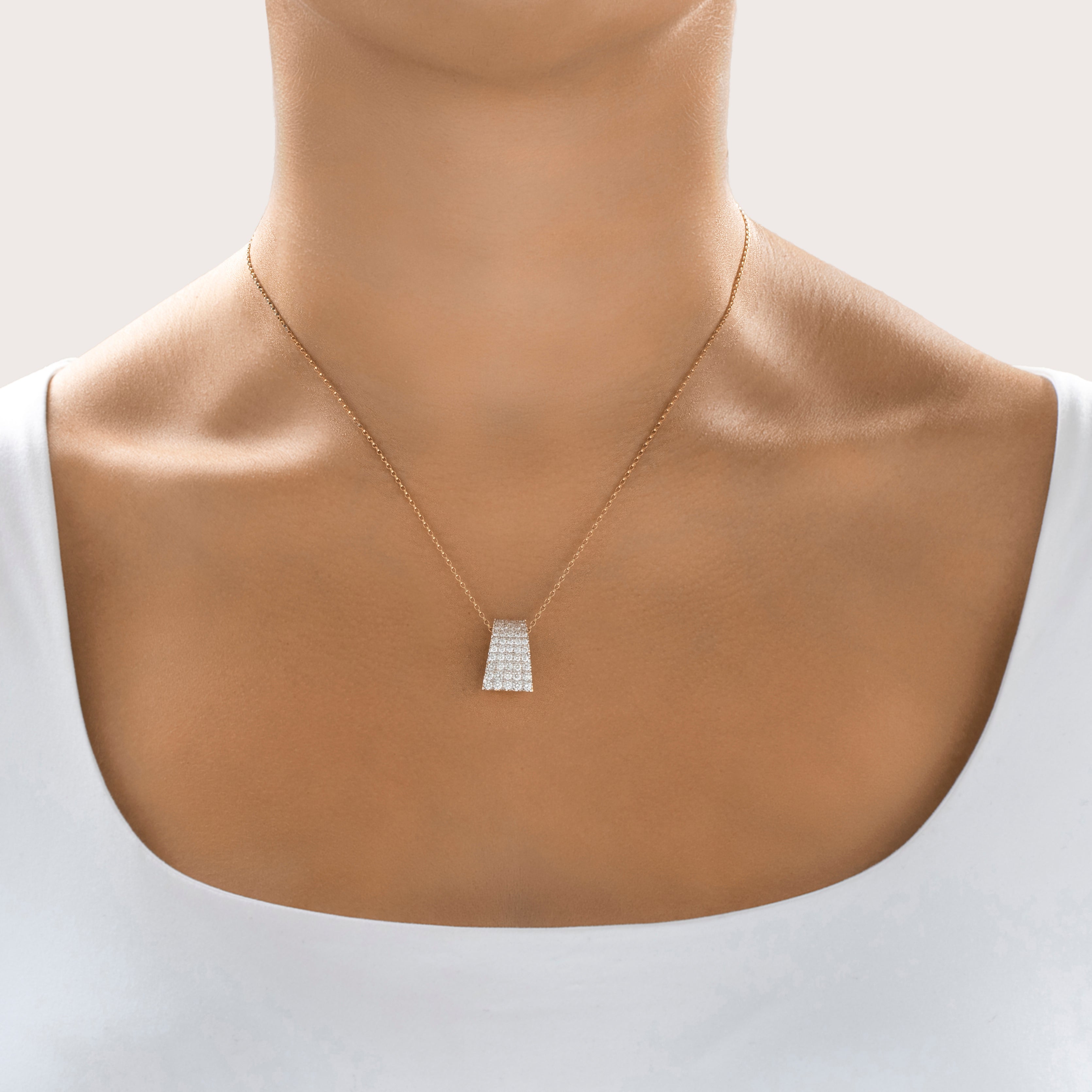 Vintage 14k Yellow Gold 1.01cttw Diamond Fabulous Flared Slide Pendant - On model view