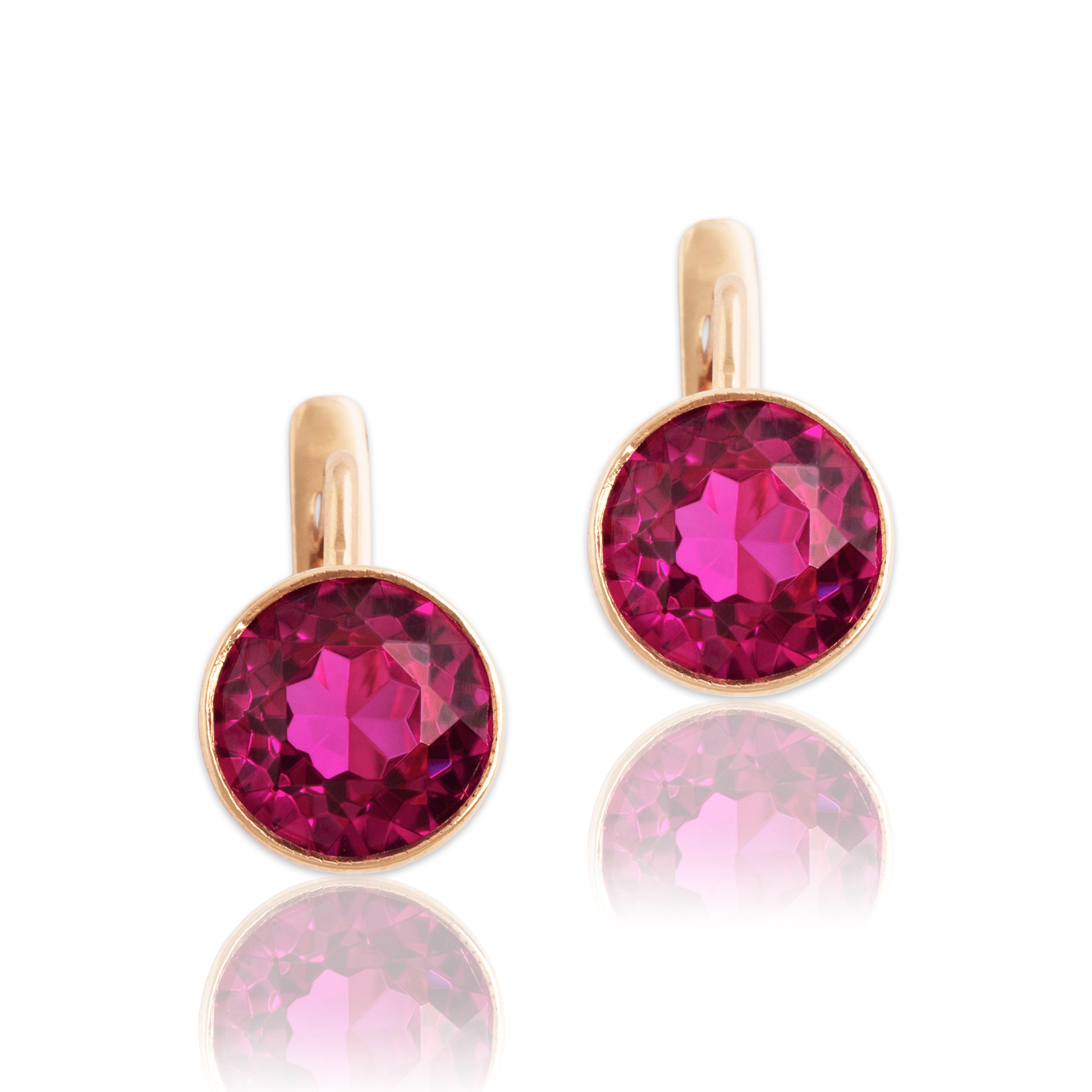Vintage 14k Rose Gold 6.3cttw Synthetic Ruby Bright Round Drop Earrings - Close-up view