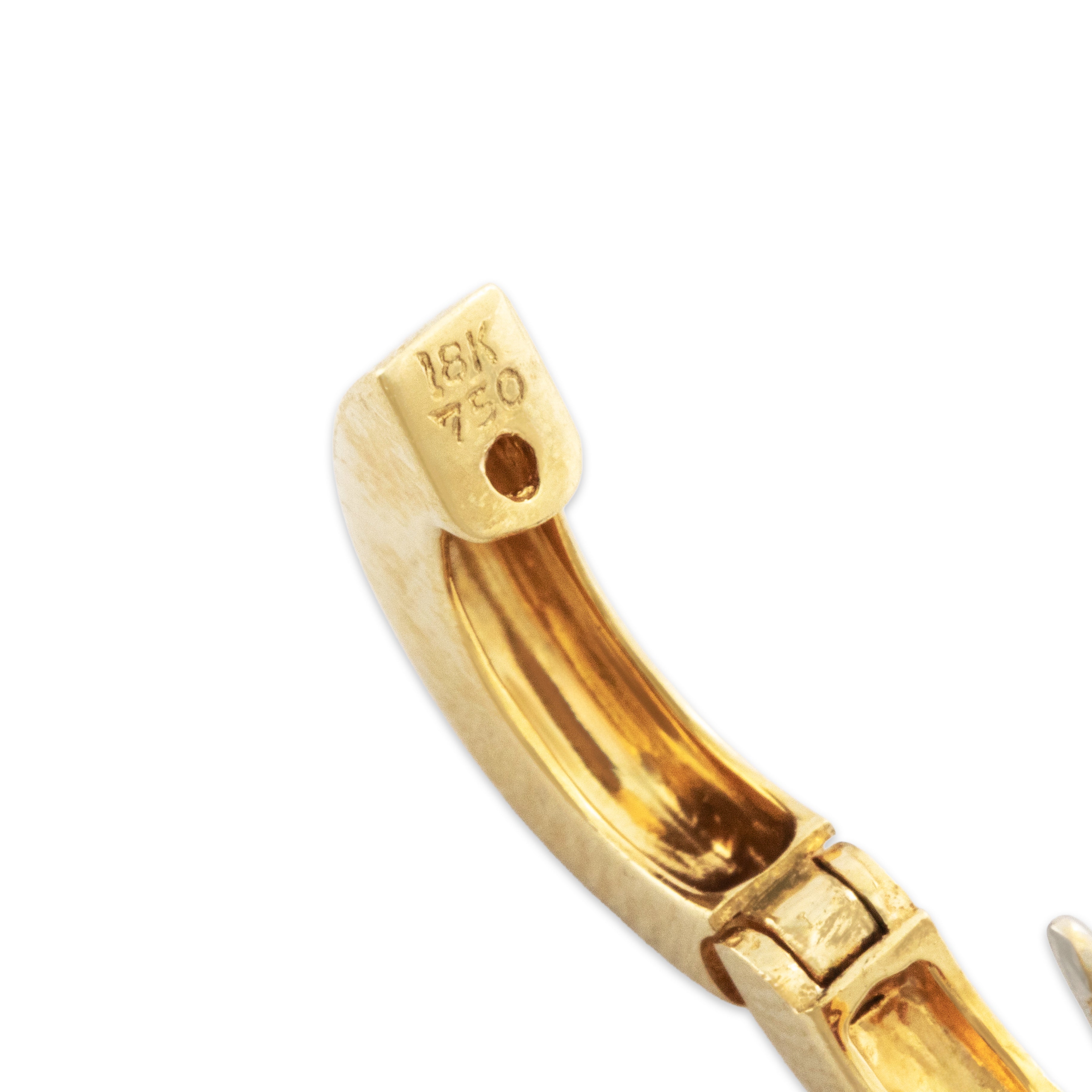 Vintage 18k Yellow Gold Ruby Diamond Beautiful Alternating Small Hoop Earrings - Hallmark view