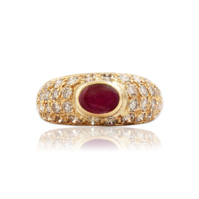 Vintage 14k Yellow Gold 1.3ct Ruby 1.622cttw Diamond Stunning Ring 6.25