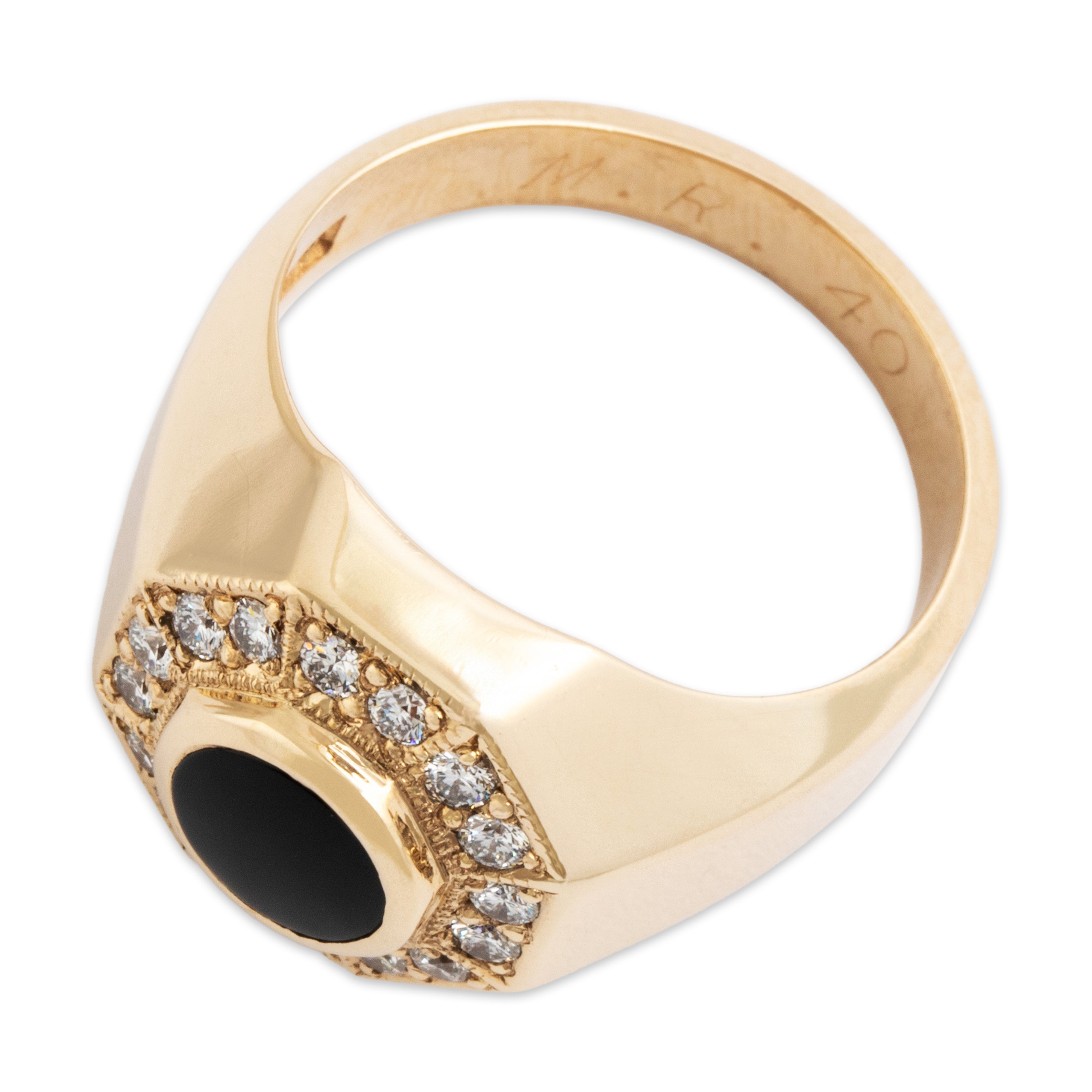 Vintage Heavy 10k Yellow Gold Onyx Diamond Striking Octagonal Halo Ring - Overall view