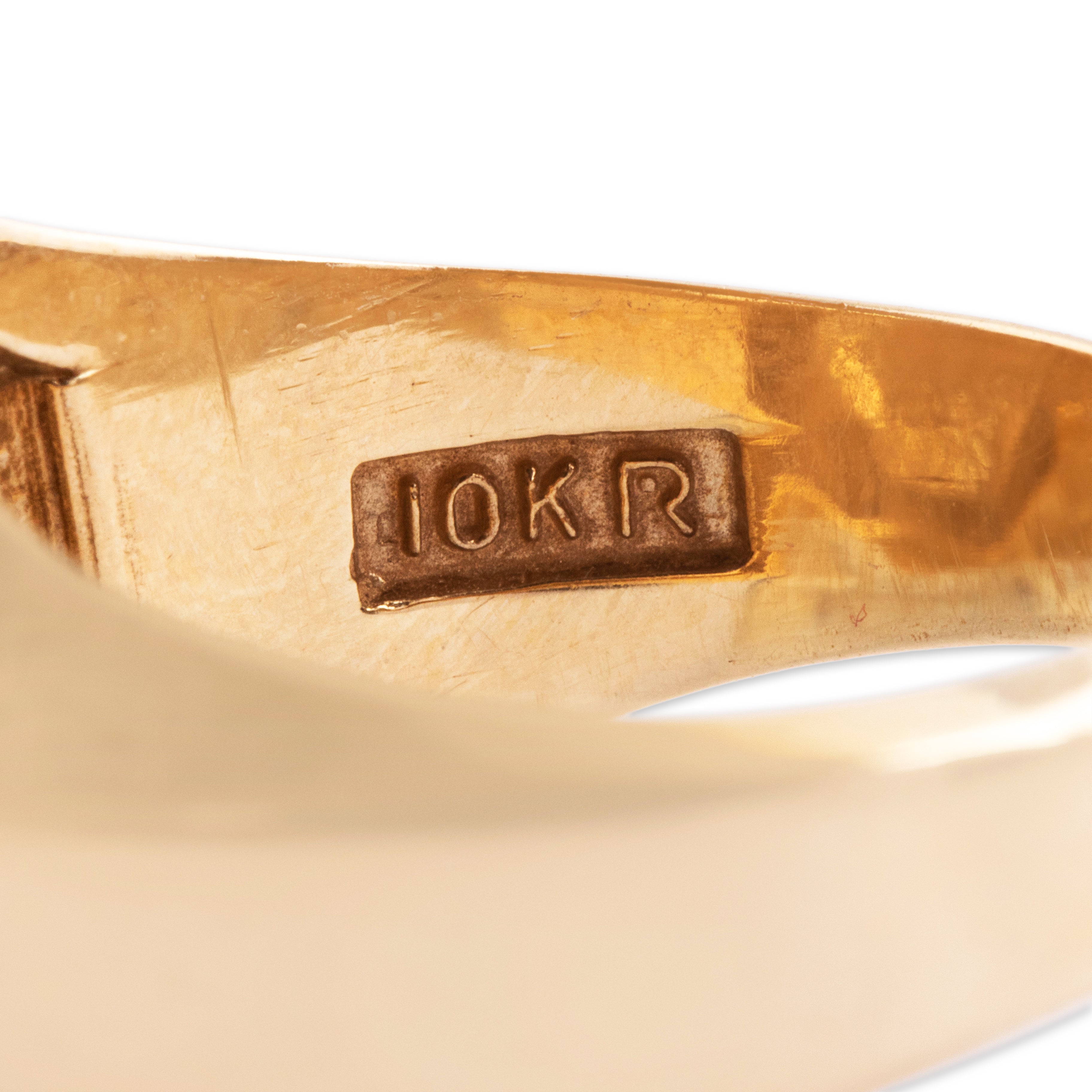 Vintage Heavy 10k Yellow Gold Onyx Diamond Striking Octagonal Halo Ring - Hallmark view