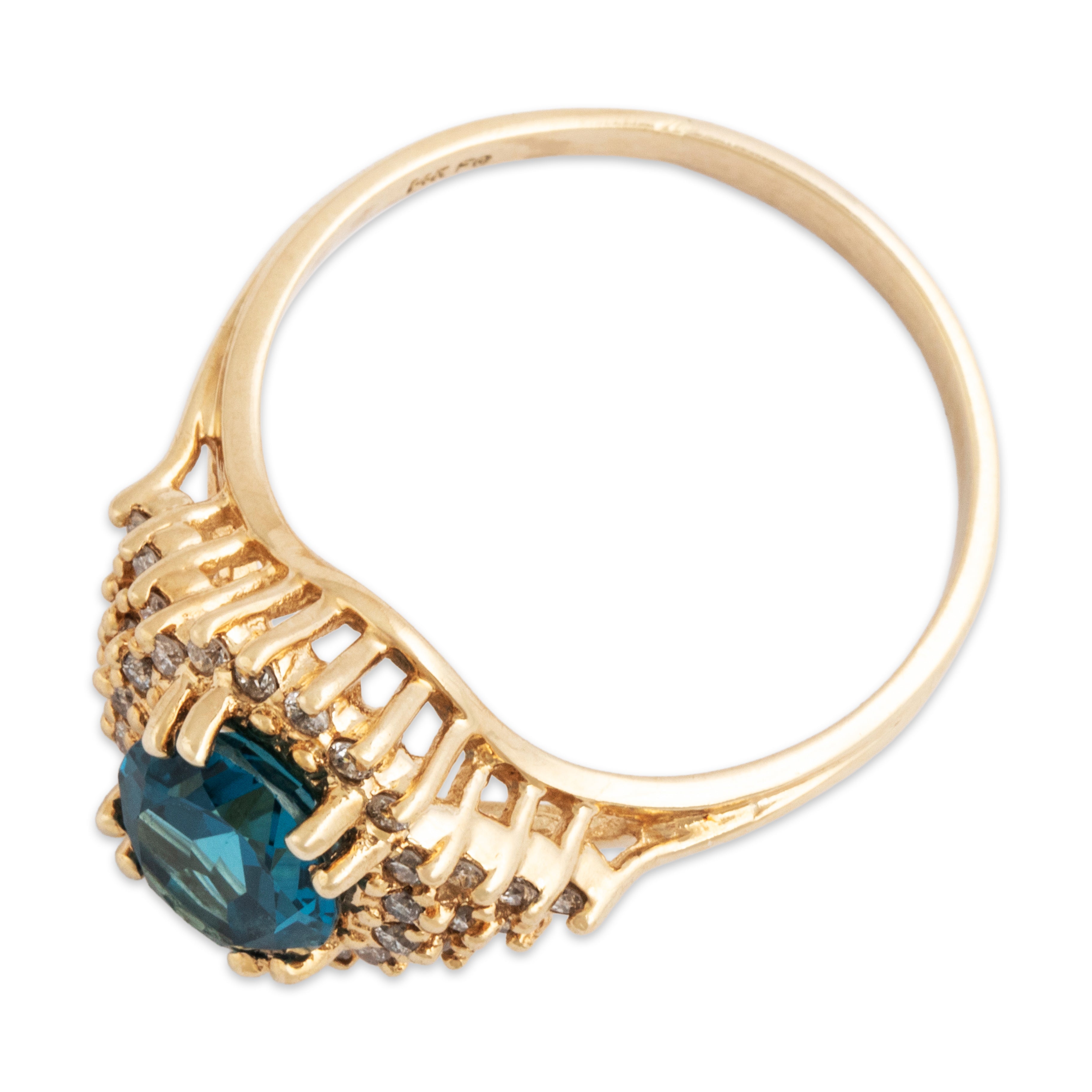 Vintage 14k Yellow Gold 2ct Topaz Diamond Lovely Step Halo Ring - Overall view