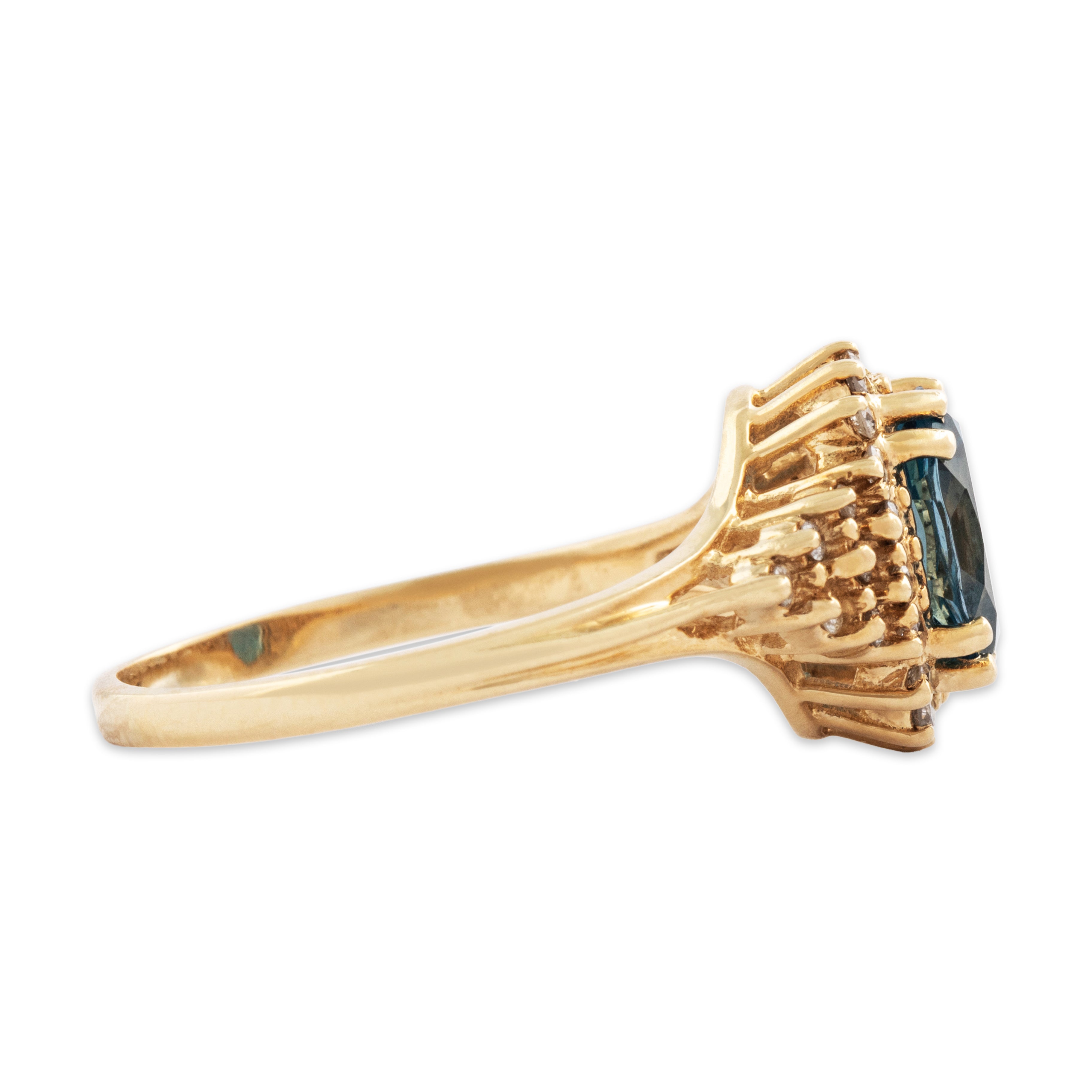 Vintage 14k Yellow Gold 2ct Topaz Diamond Lovely Step Halo Ring - Side view