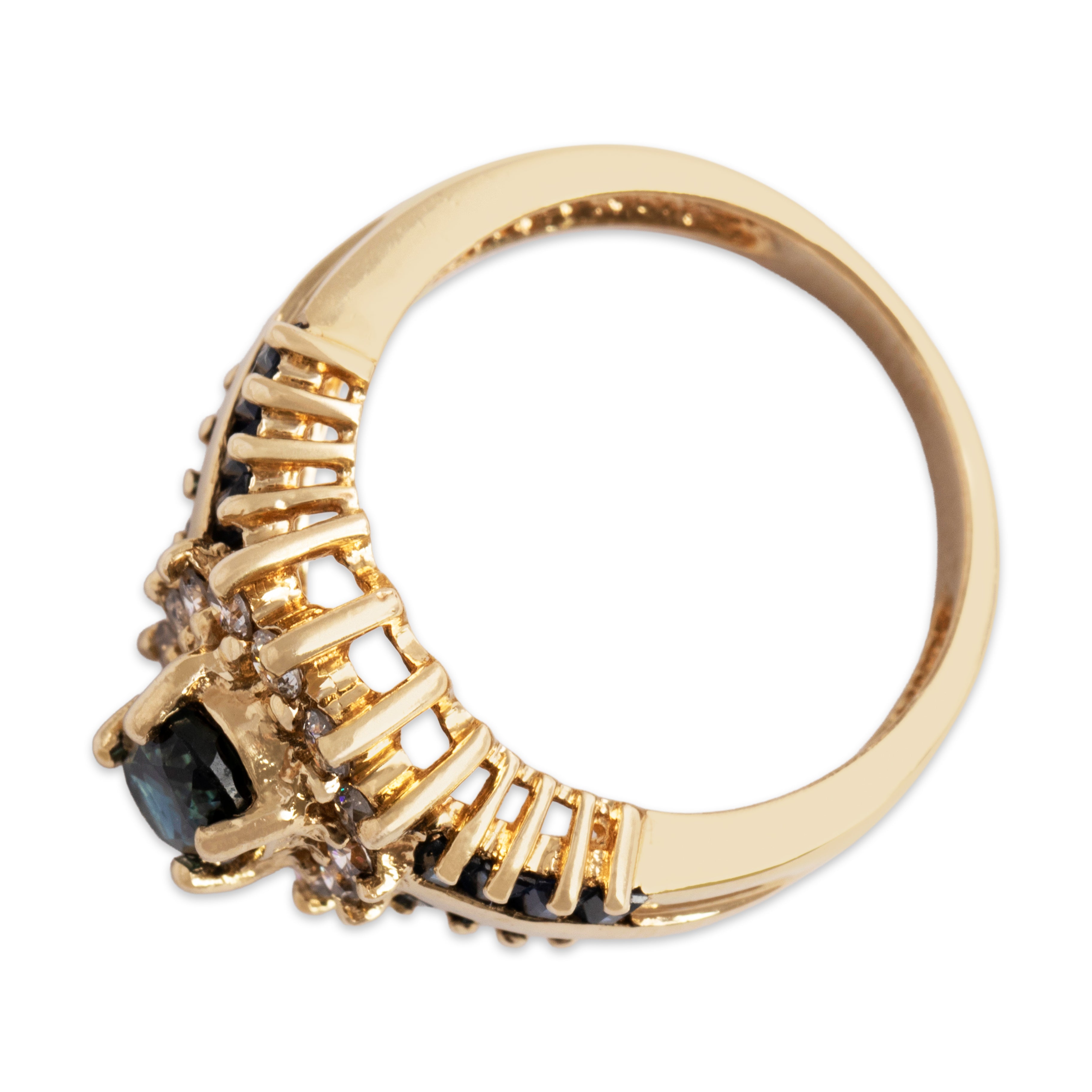 Vintage 14k Yellow Gold 1.8cttw Sapphire Diamond Bold Bordered Ring - Overall view