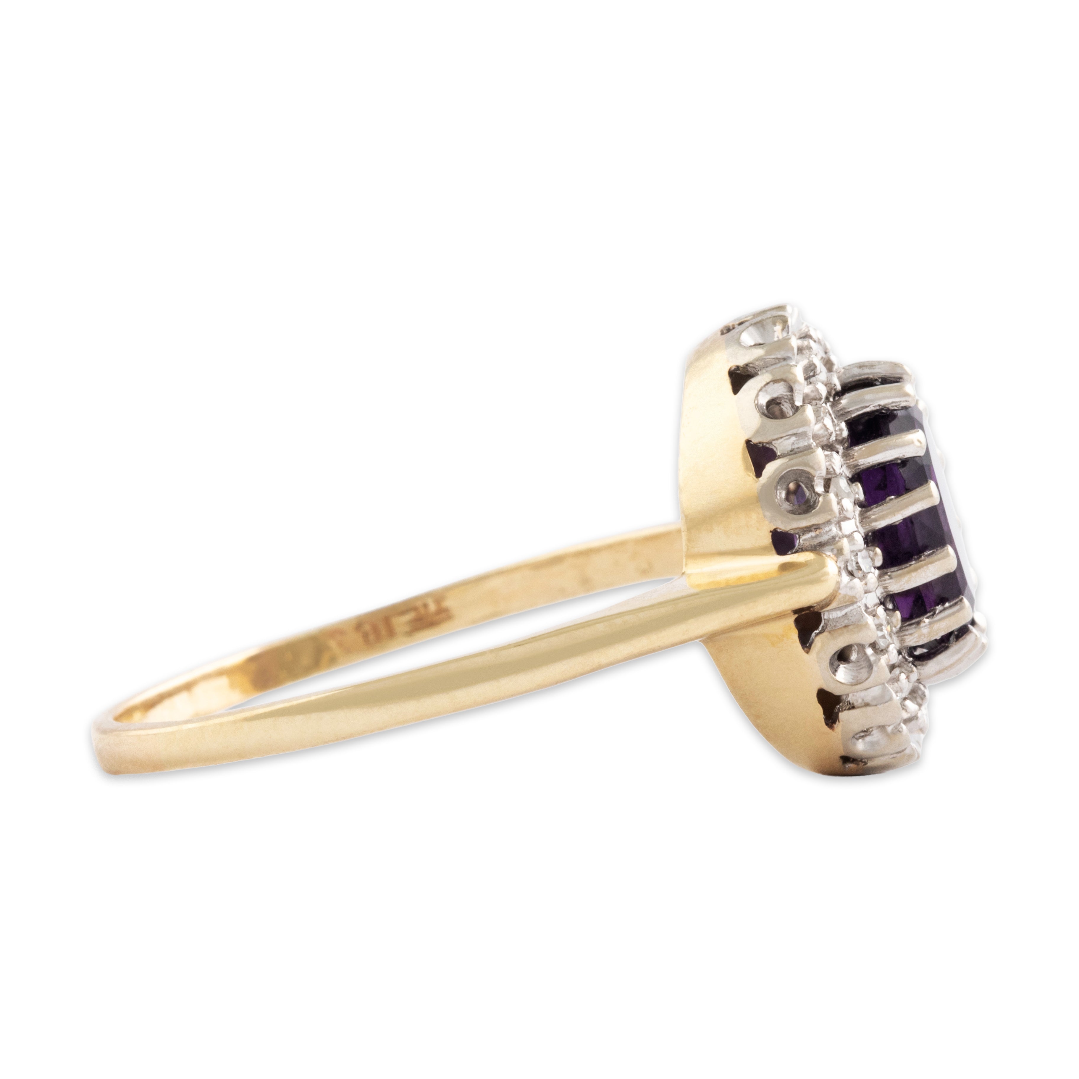 Vintage 14k Yellow Gold 1.5ct Amethyst Diamond Oval Halo Cocktail Ring - Side view