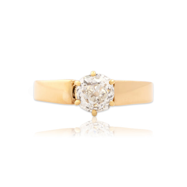 Antique 18k Rosy Yellow Gold .92ct Old Mine Cut Diamond Solitaire Ring 6.00