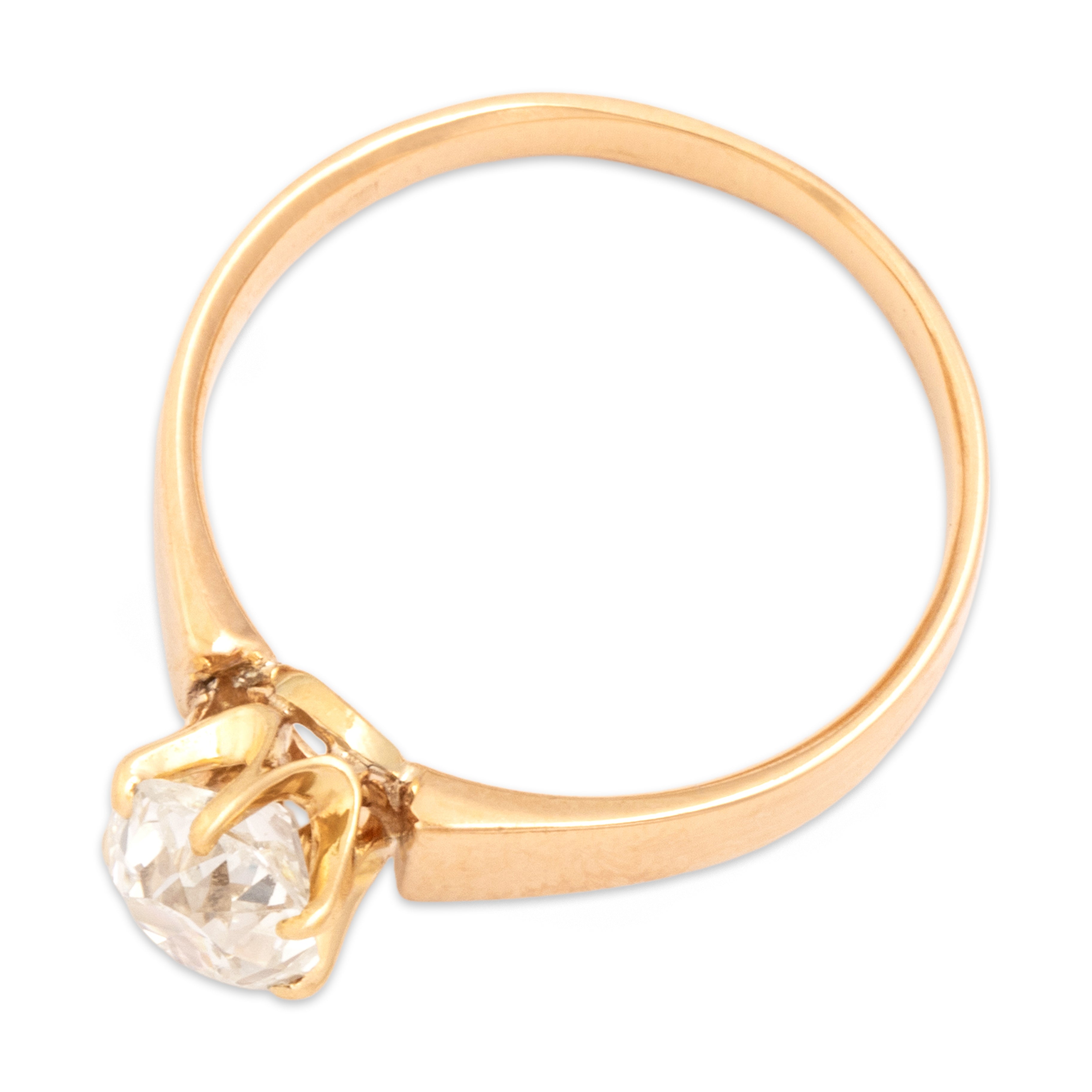 Antique 18k Rosy Yellow Gold .92ct Old Mine Cut Diamond Solitaire Ring 6.00