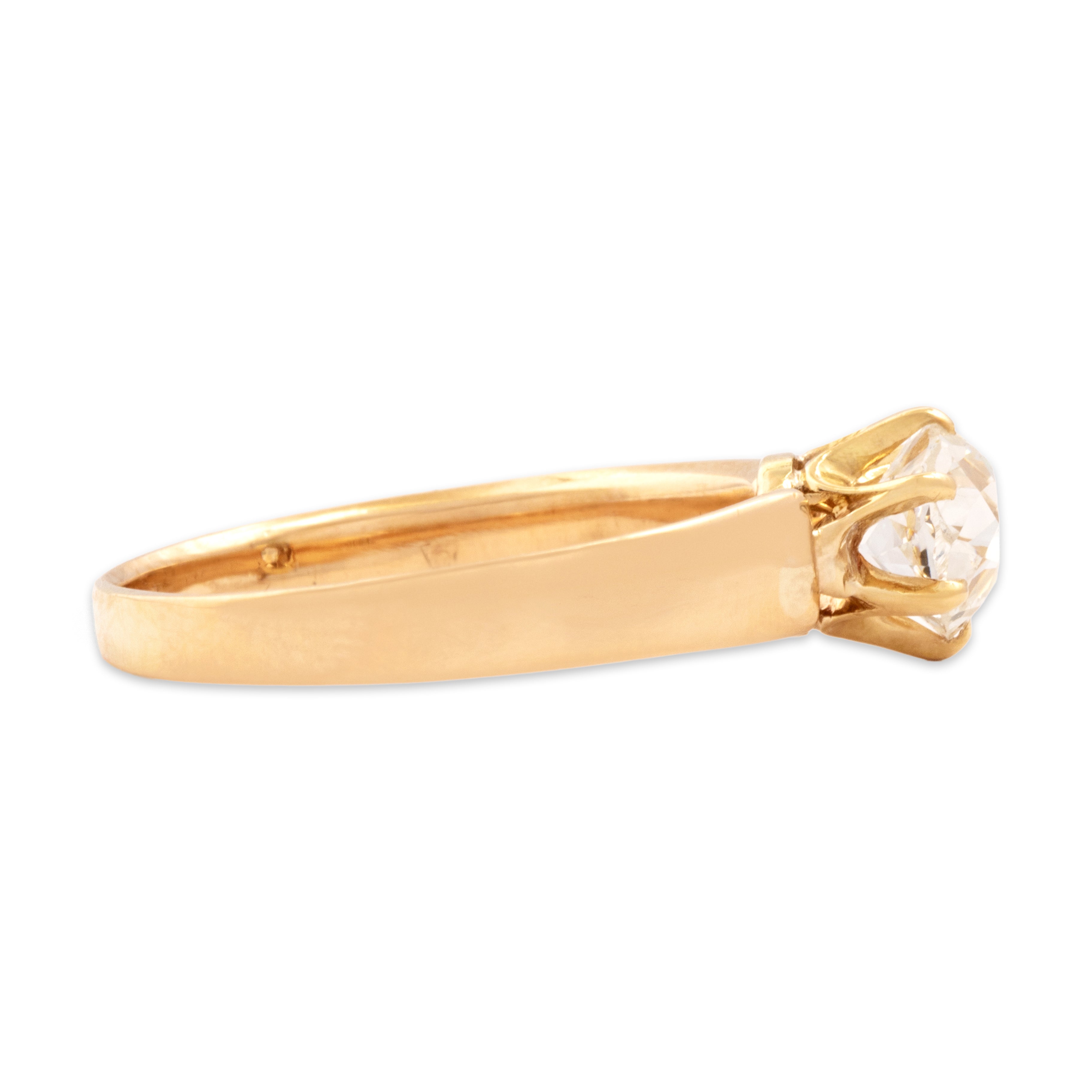 Antique 18k Rosy Yellow Gold .92ct Old Mine Cut Diamond Fantastic Solitaire Ring - Side view