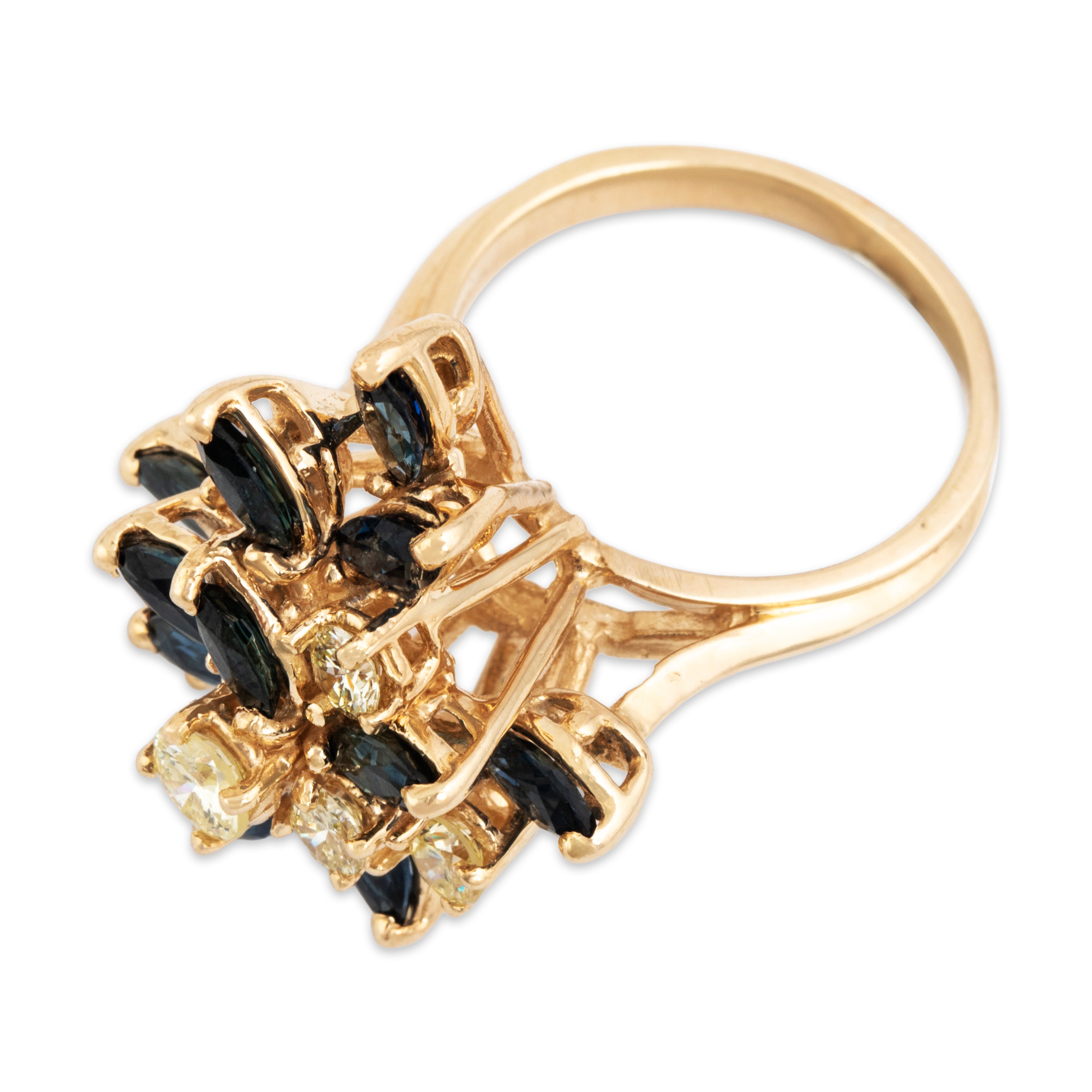 Vintage 14k Yellow Gold 1.4cttw Sapphire .606cttw Diamond Waterfall Ring - Overall view