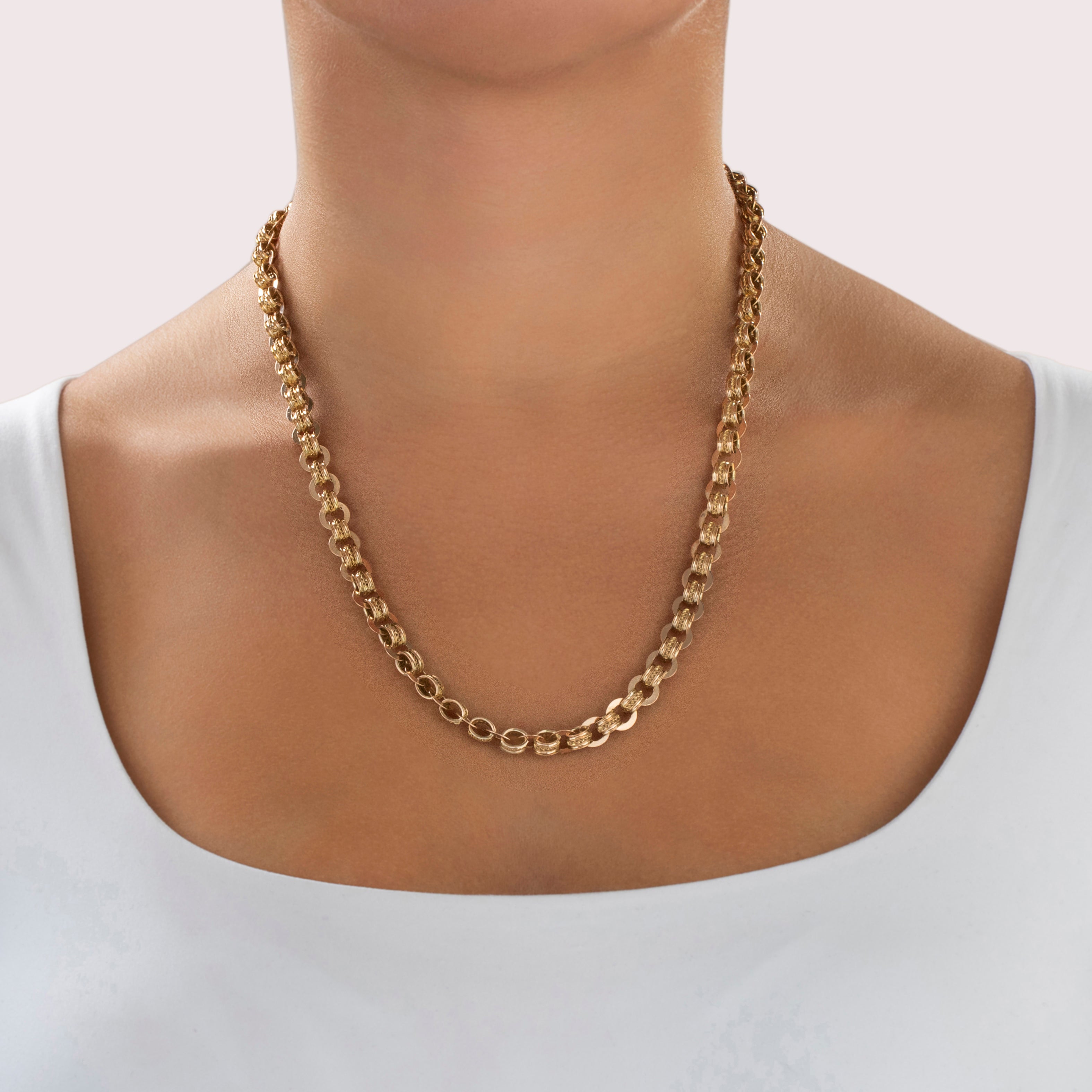 Antique 10k Rosy Yellow Gold Detailed Book Chain Necklace - On model view