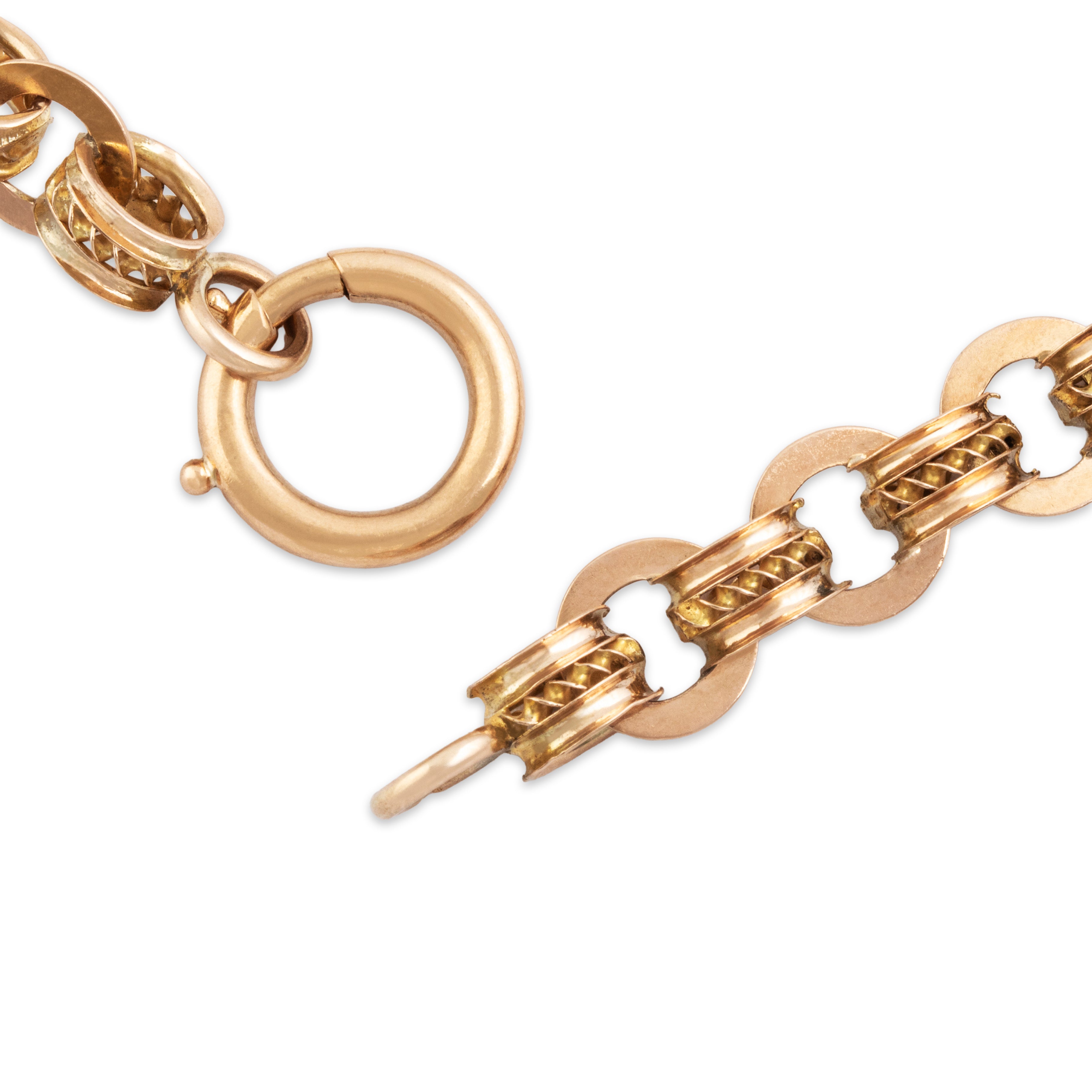 Antique 10k Rosy Yellow Gold Detailed Book Chain Necklace - clasp view