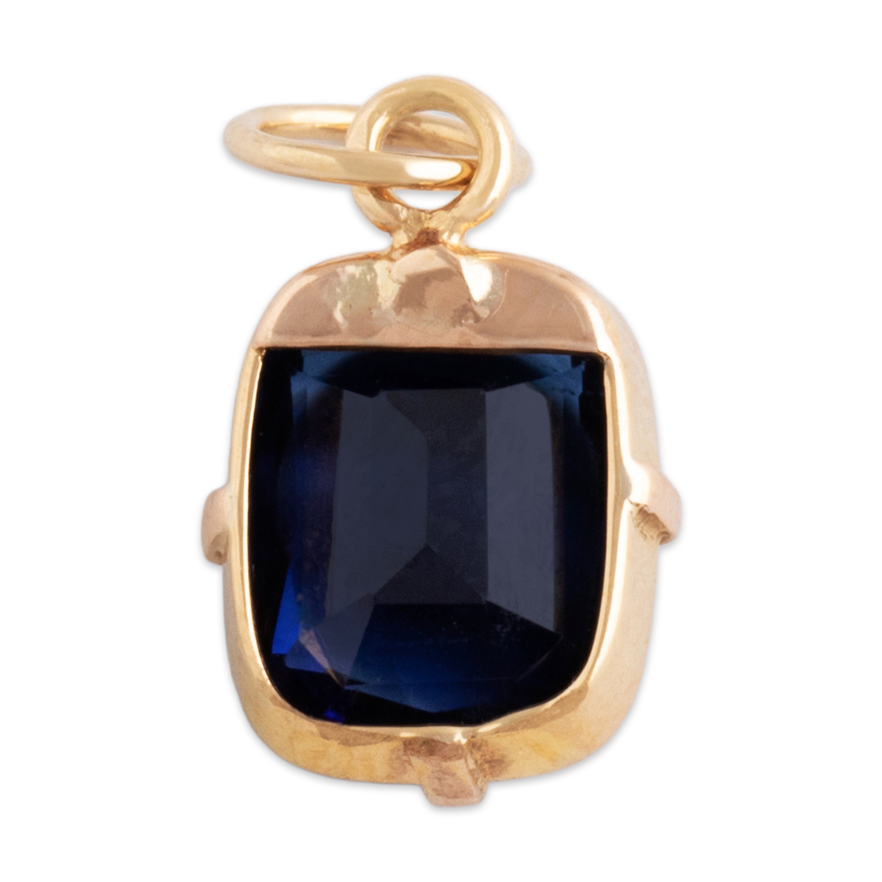 Antique 18k & 14k Yellow Gold 2.27ct Synthetic Sapphire Cushion Charm / Pendant - Back view