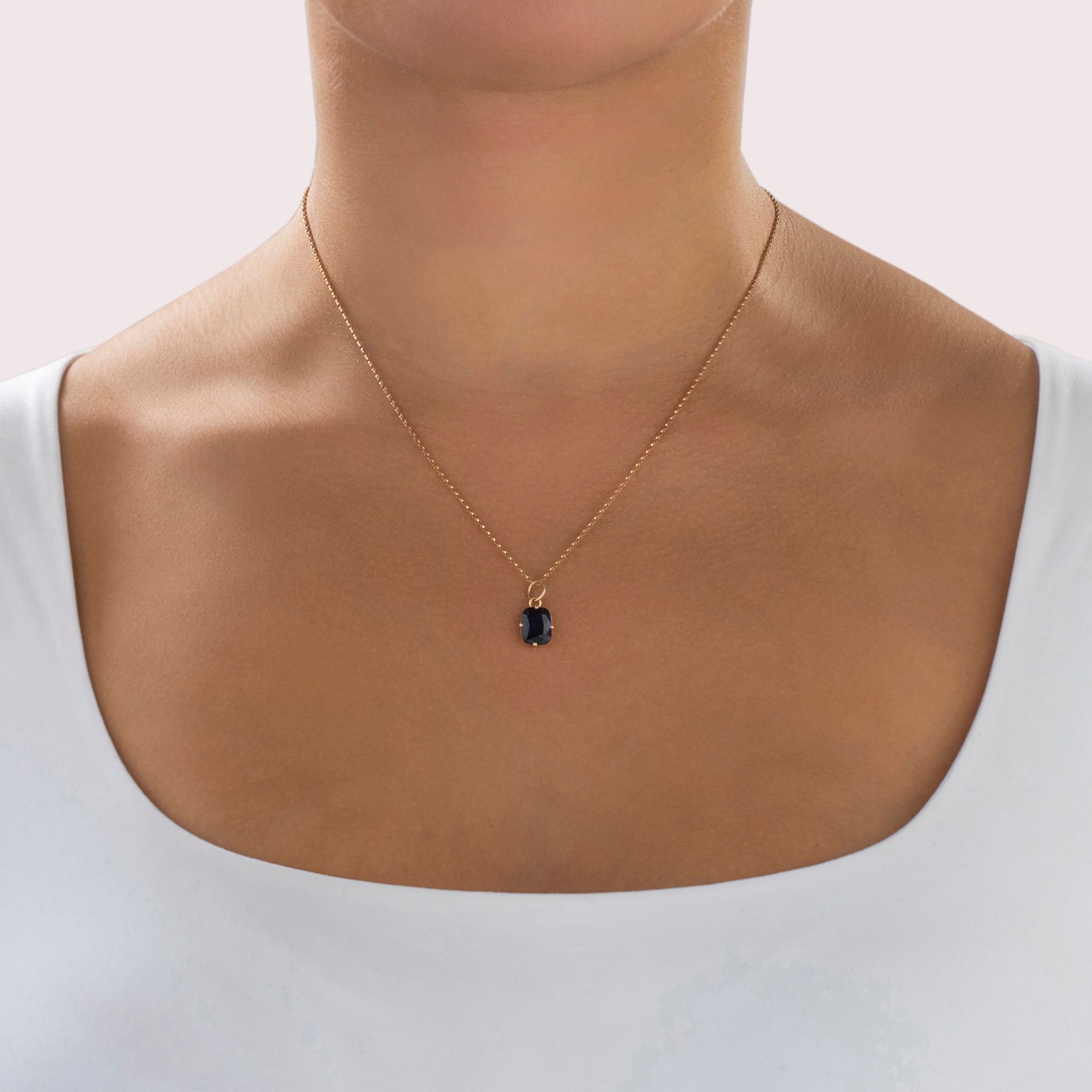 Antique 18k & 14k Yellow Gold 2.27ct Synthetic Sapphire Cushion Charm / Pendant - On model view