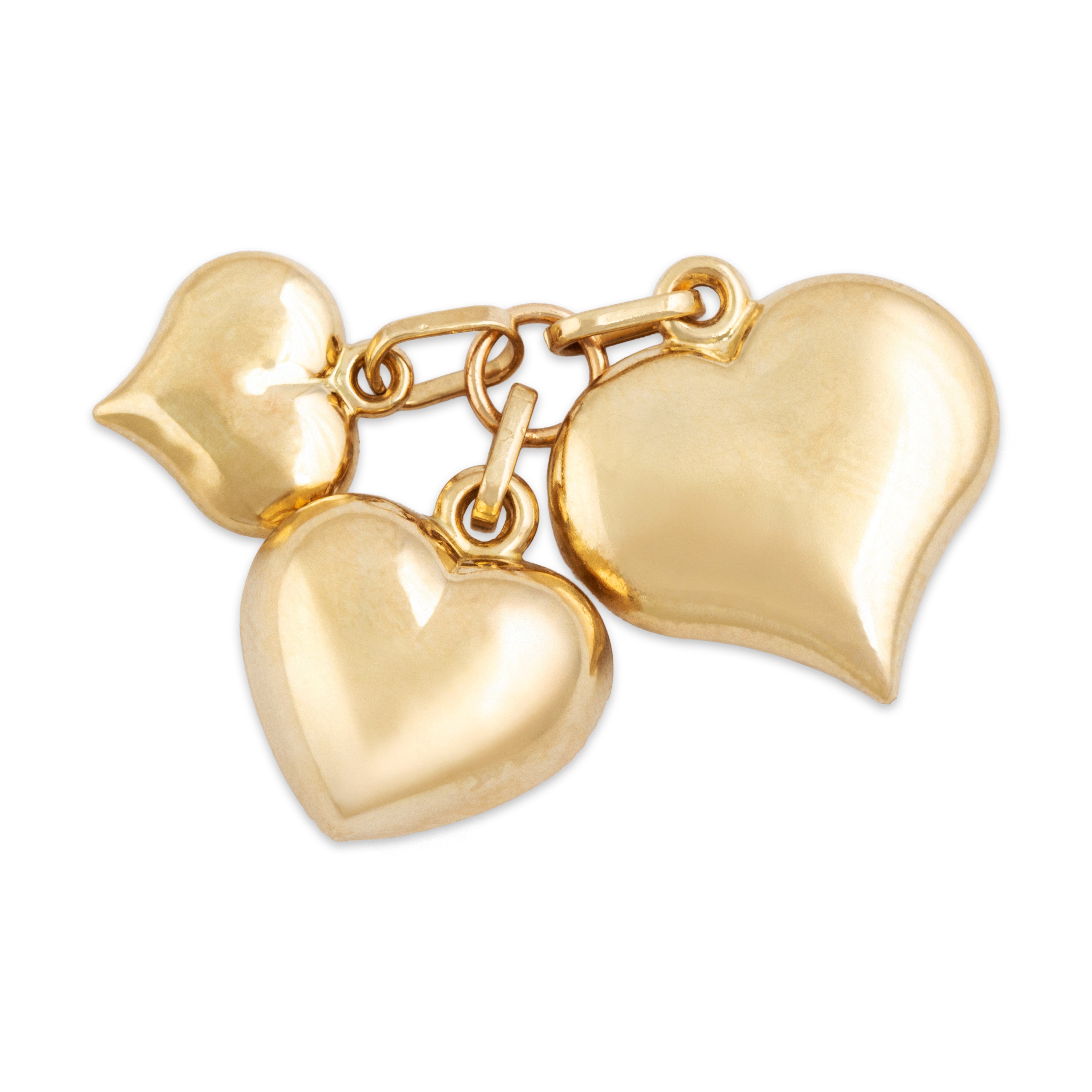 Vintage 14k Yellow Gold Fanciful Basket Weave Heart Trio Charm / Pendant - Back view