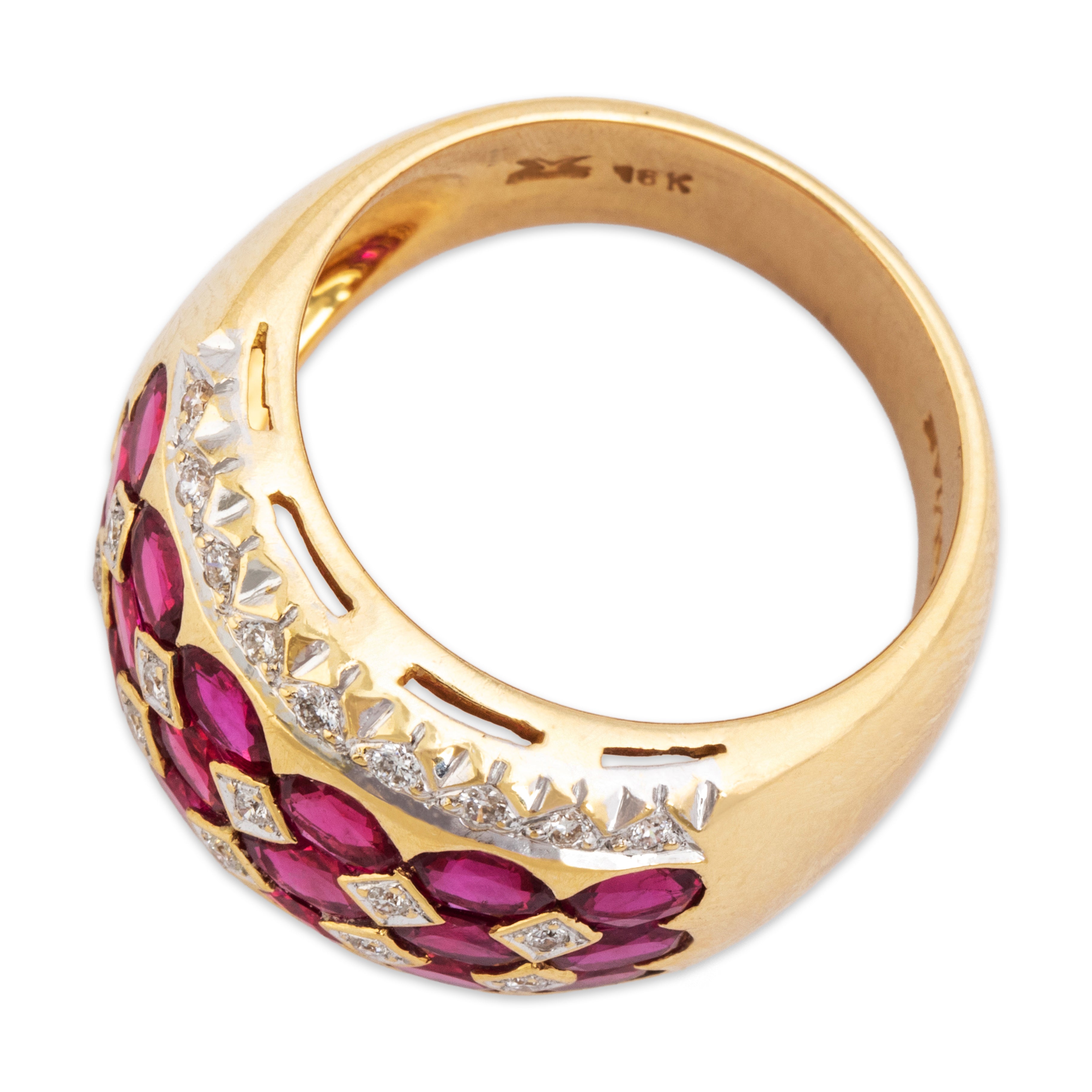 Vintage Heavy 18k Yellow Gold 3.06cttw Ruby Diamond Superb Wide Band Ring - Overall view