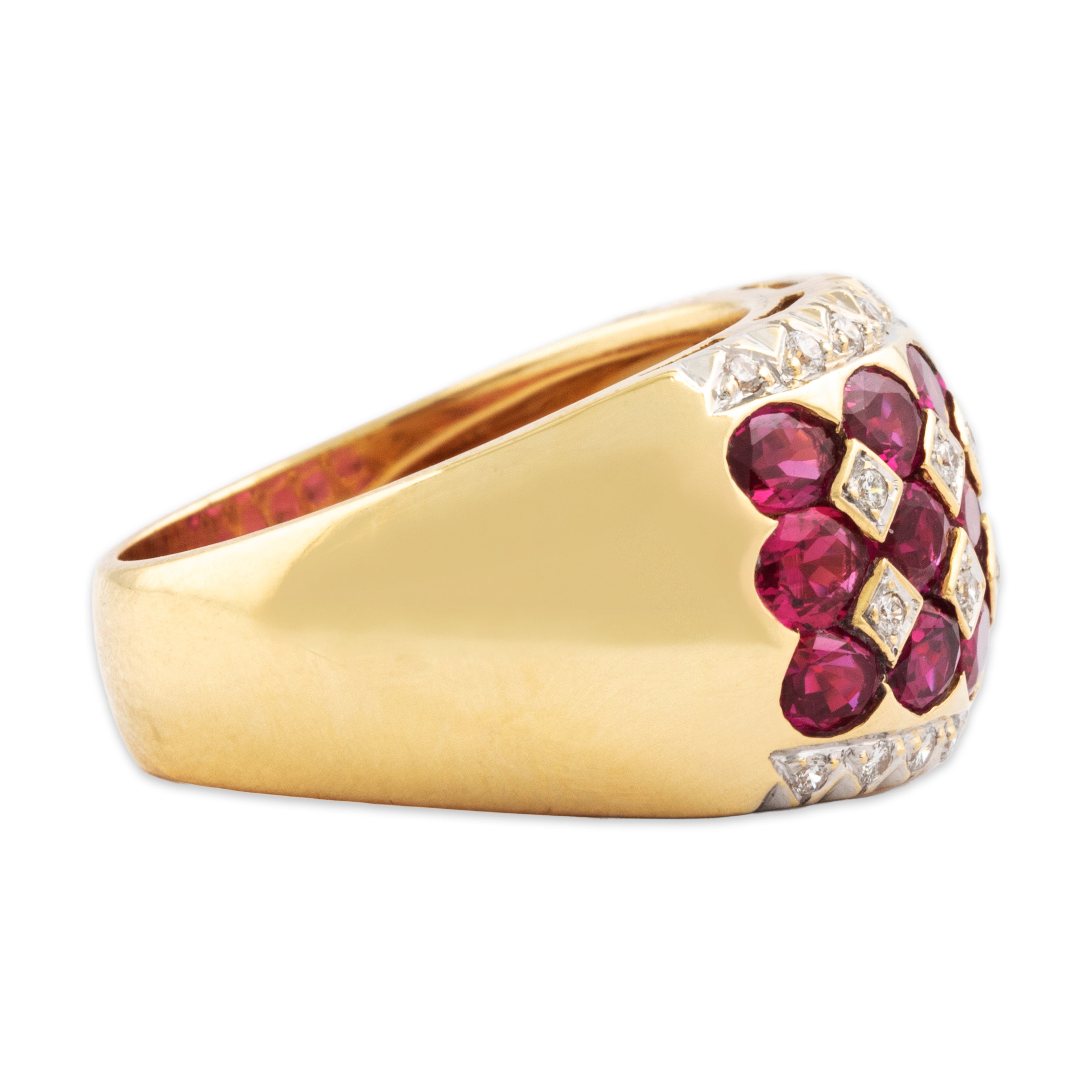 Vintage Heavy 18k Yellow Gold 3.06cttw Ruby Diamond Superb Wide Band Ring - Side view