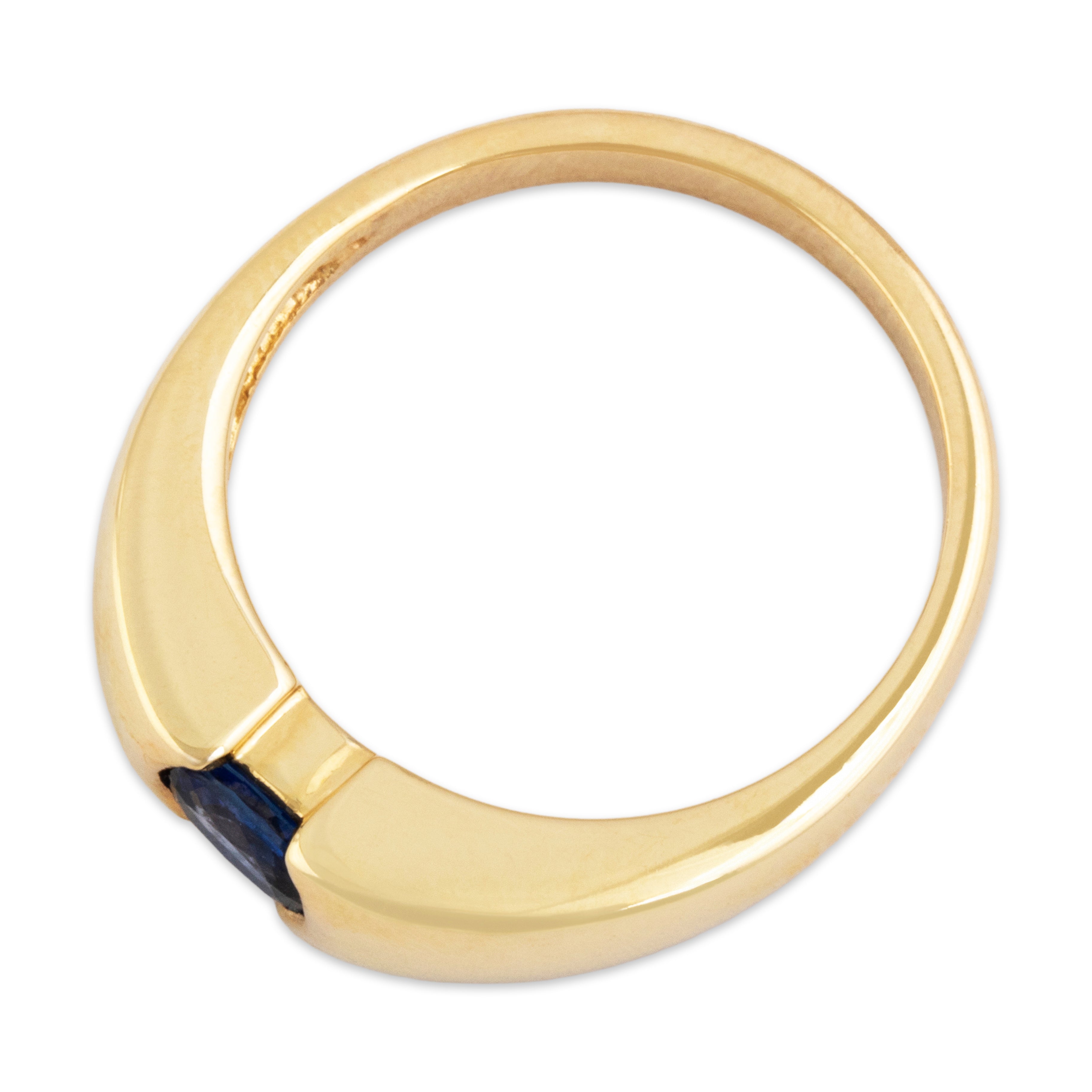 Vintage 14k Yellow Gold Blue Sapphire Sleek East-West Half-Bezel Ring - Overall view