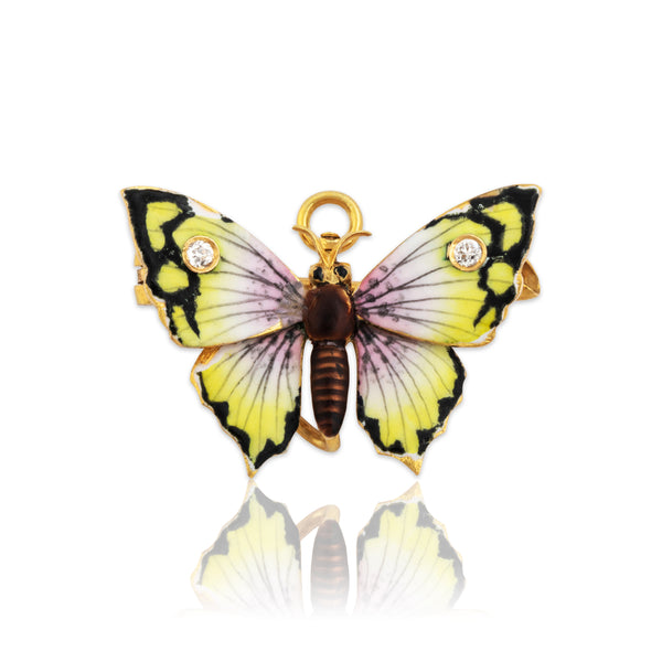 Antique Stunning 14k Yellow Gold Old Mine Diamond Fantastic Enamel Pin / Pendant