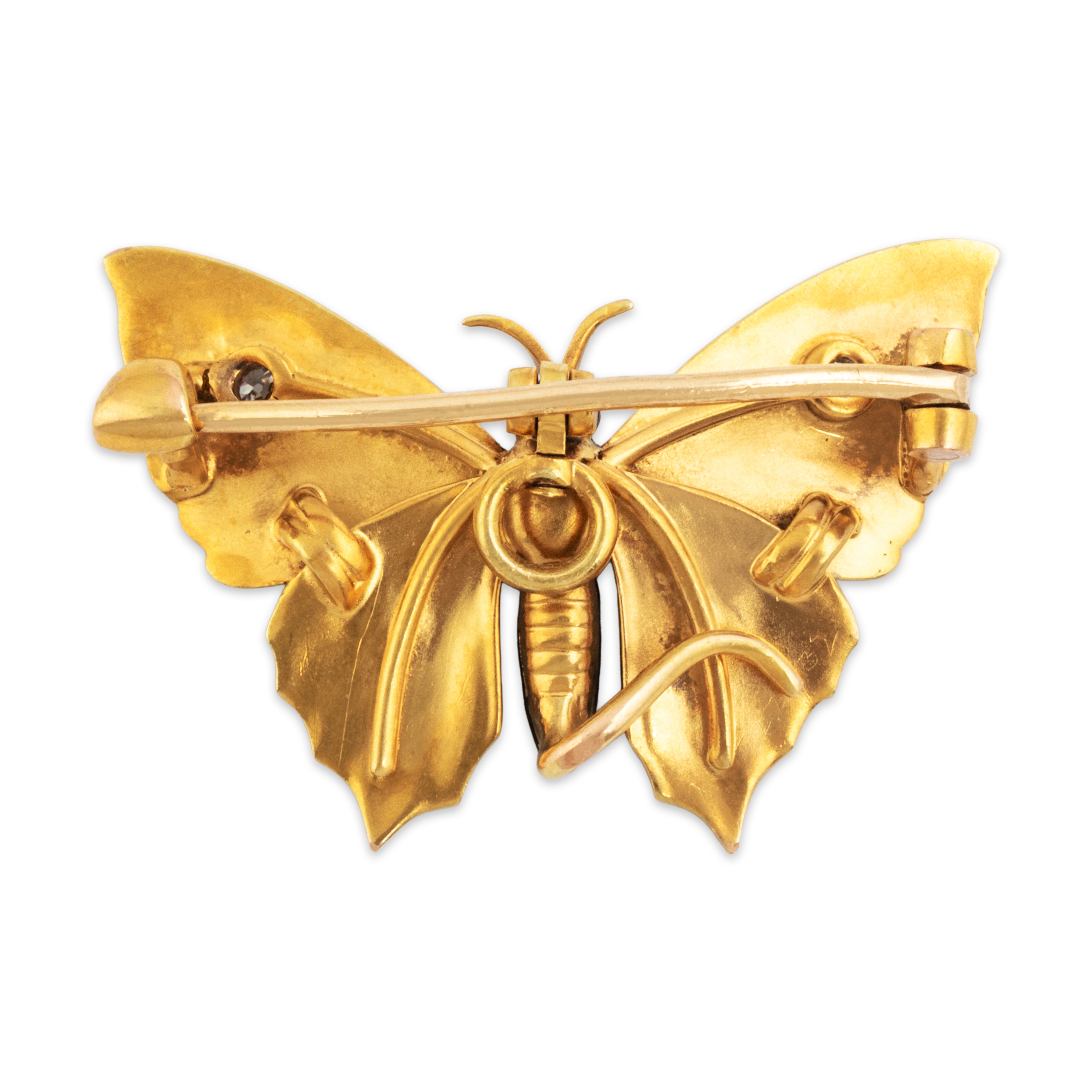 Antique Stunning 14k Yellow Gold Old Mine Diamond Fantastic Colorful Enamel Pin / Pendant - Back view