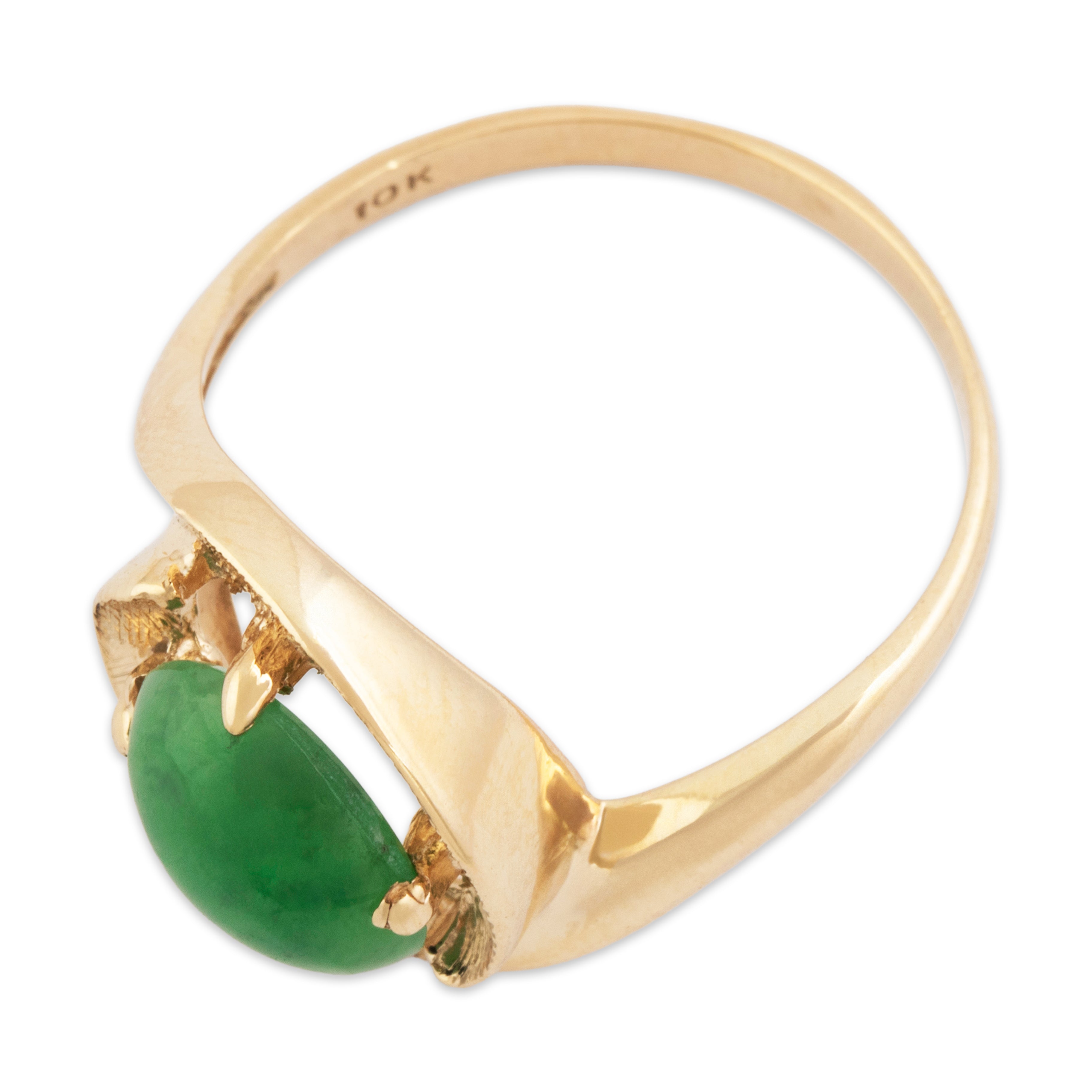Vintage 10k Yellow Gold 1.7ct Jade Textured Nestled Basket Ring - Overall view