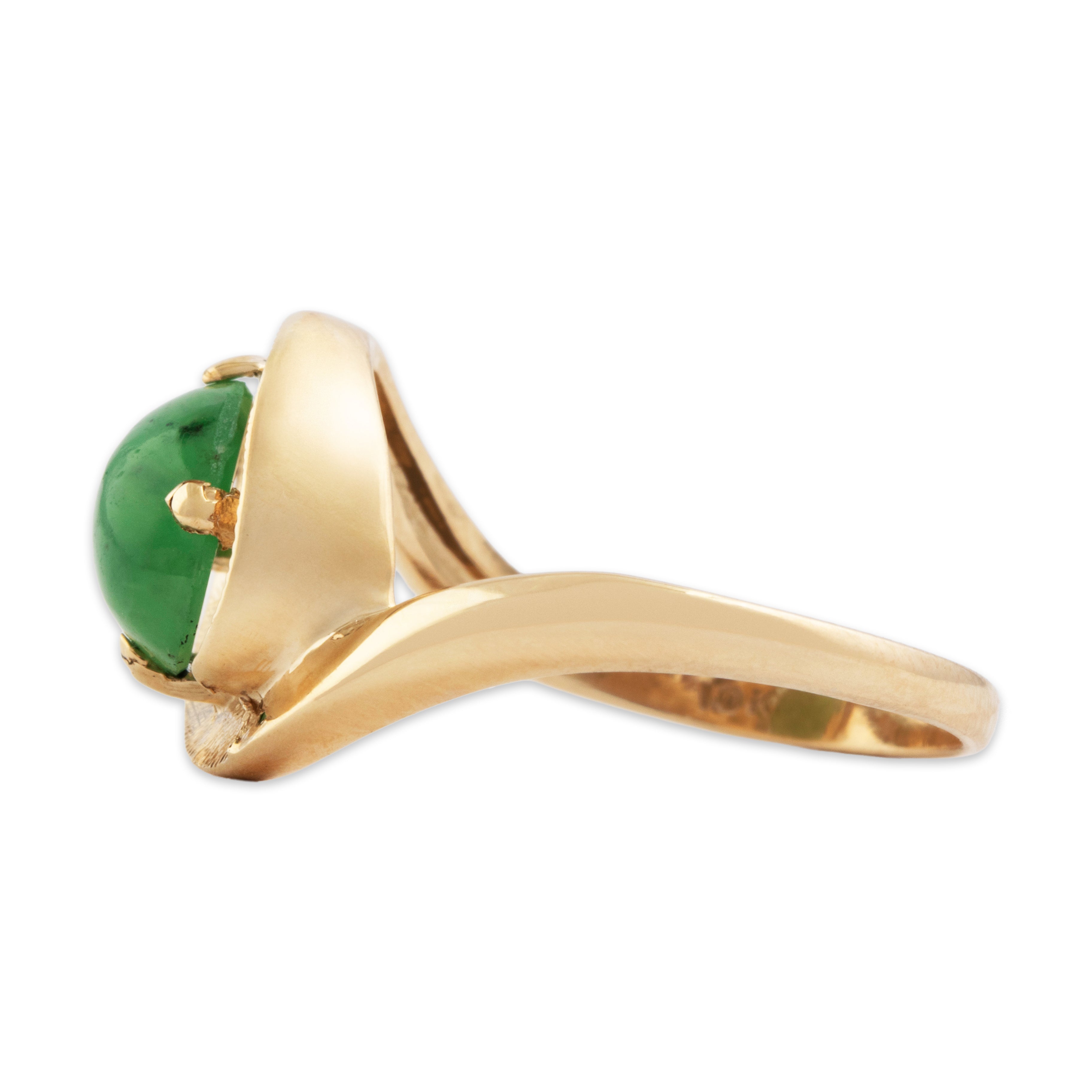 Vintage 10k Yellow Gold 1.7ct Jade Textured Nestled Basket Ring - Side view