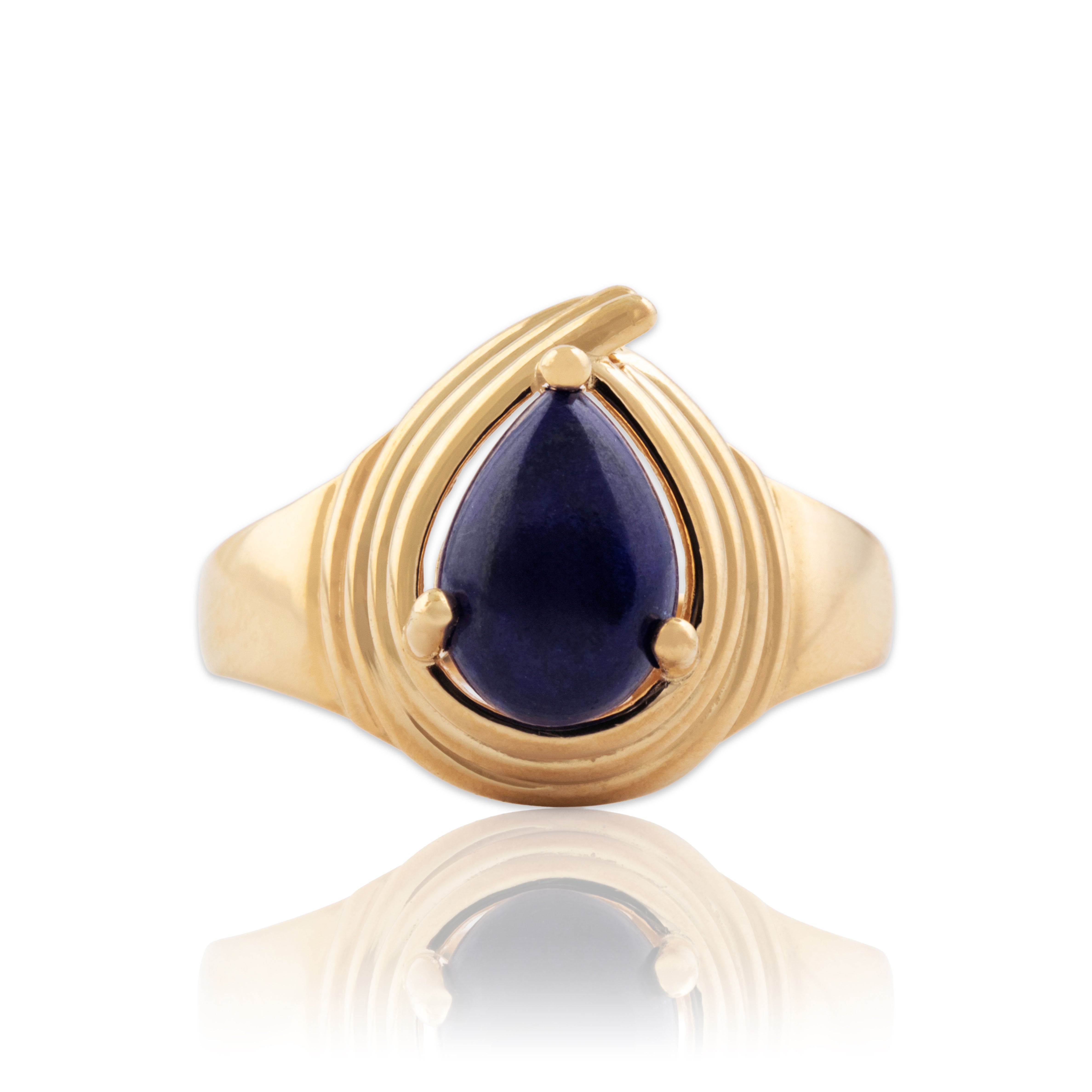Vintage 14k Yellow Gold 1.6ct Lapis Lazuli Sleek Spiraling Teardrop Ring 8.00