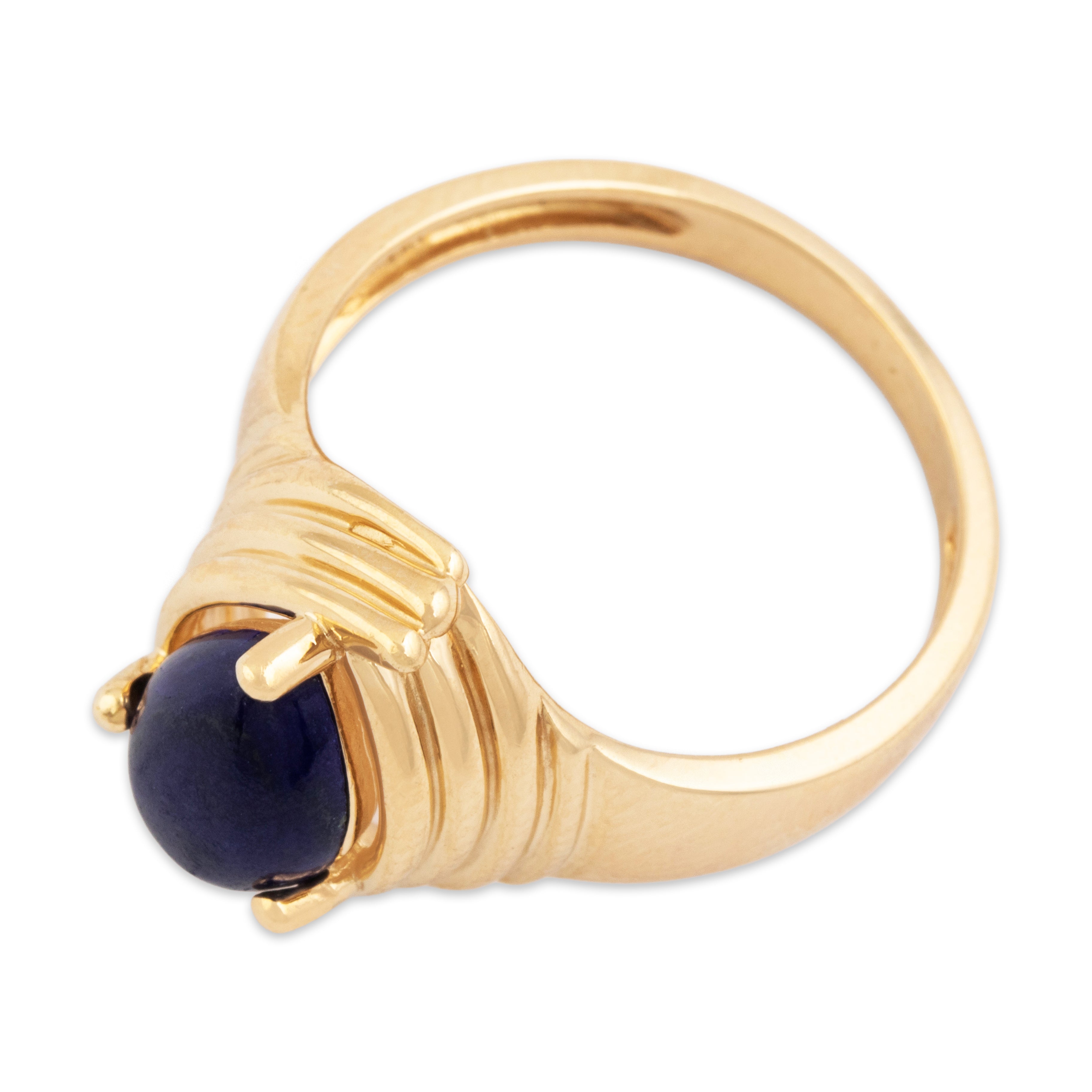 Vintage 14k Yellow Gold 1.6ct Lapis Lazuli Sleek Spiraling Teardrop Ring - Overall view