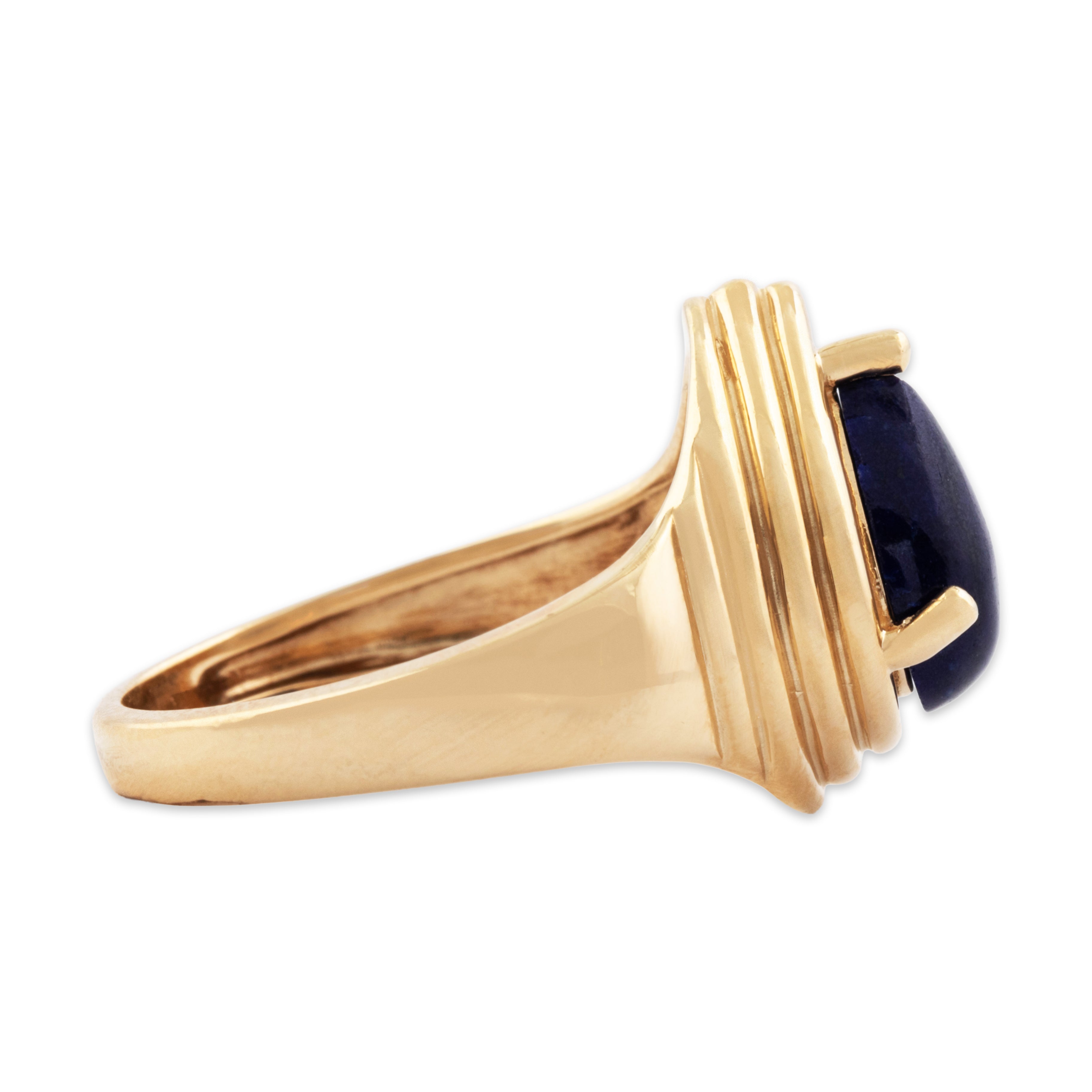 Vintage 14k Yellow Gold 1.6ct Lapis Lazuli Sleek Spiraling Teardrop Ring - Side view