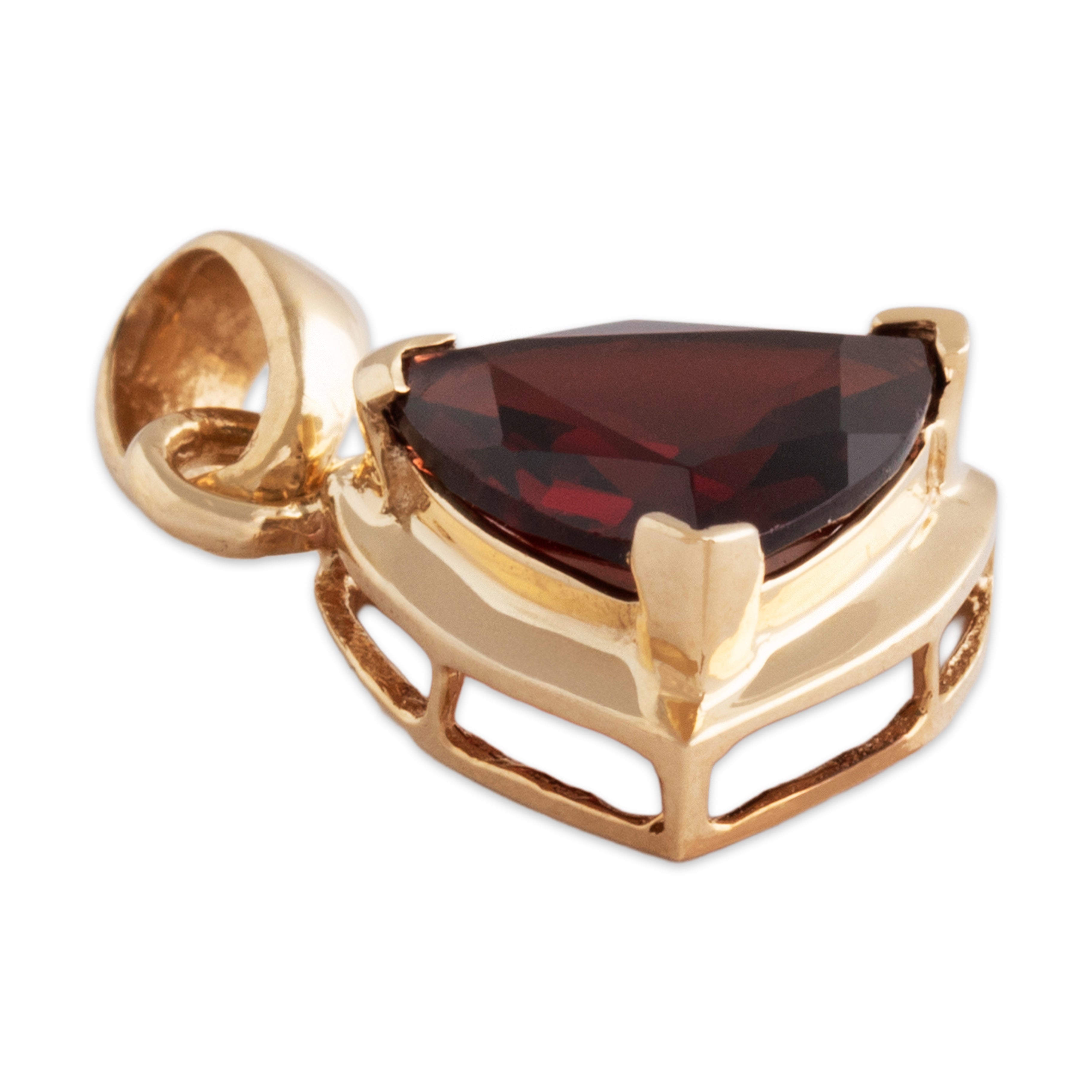 Vintage 10k Yellow Gold 2.1ct Garnet Crimson Trilliant Pendant - Overall view