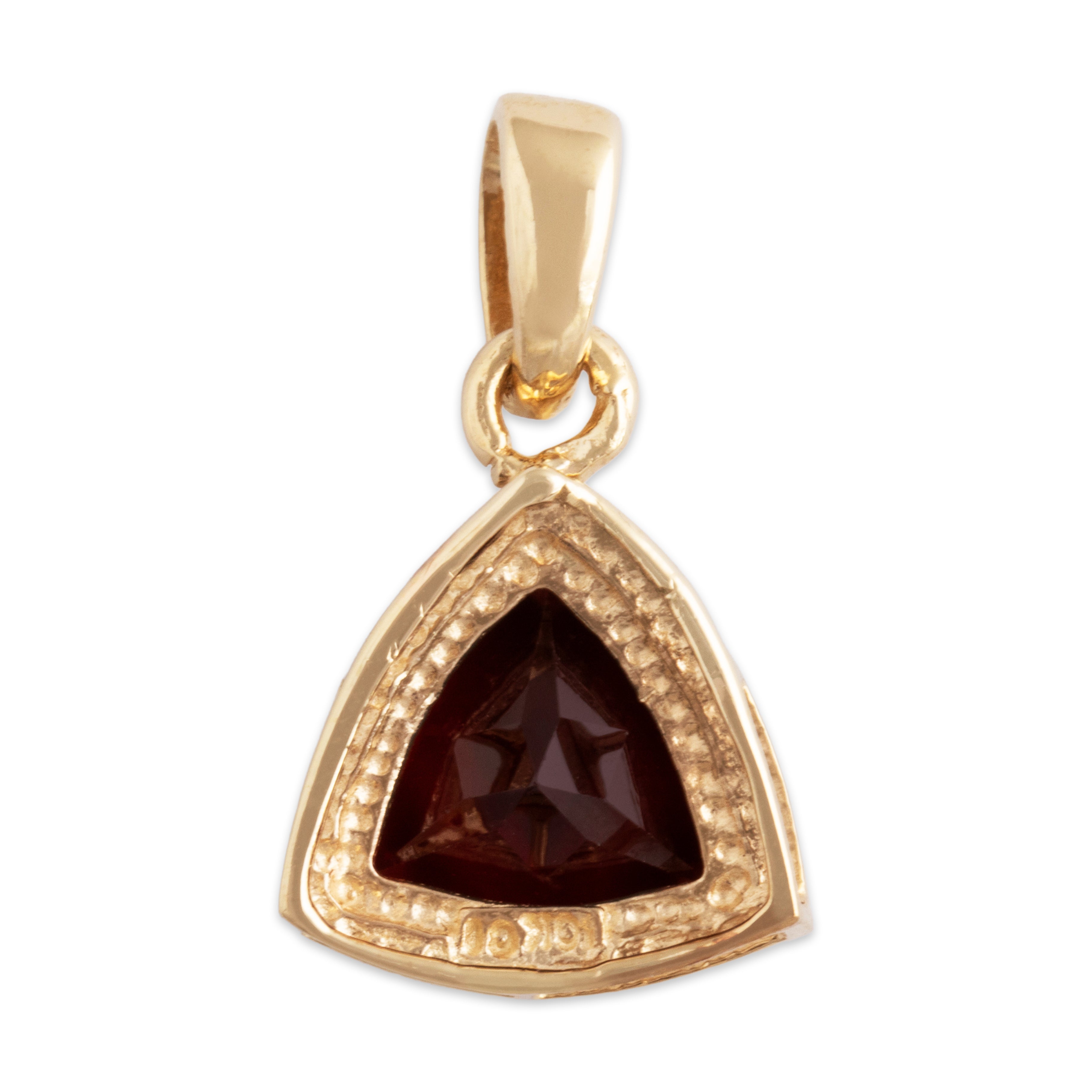 Vintage 10k Yellow Gold 2.1ct Garnet Crimson Trilliant Pendant - Back view