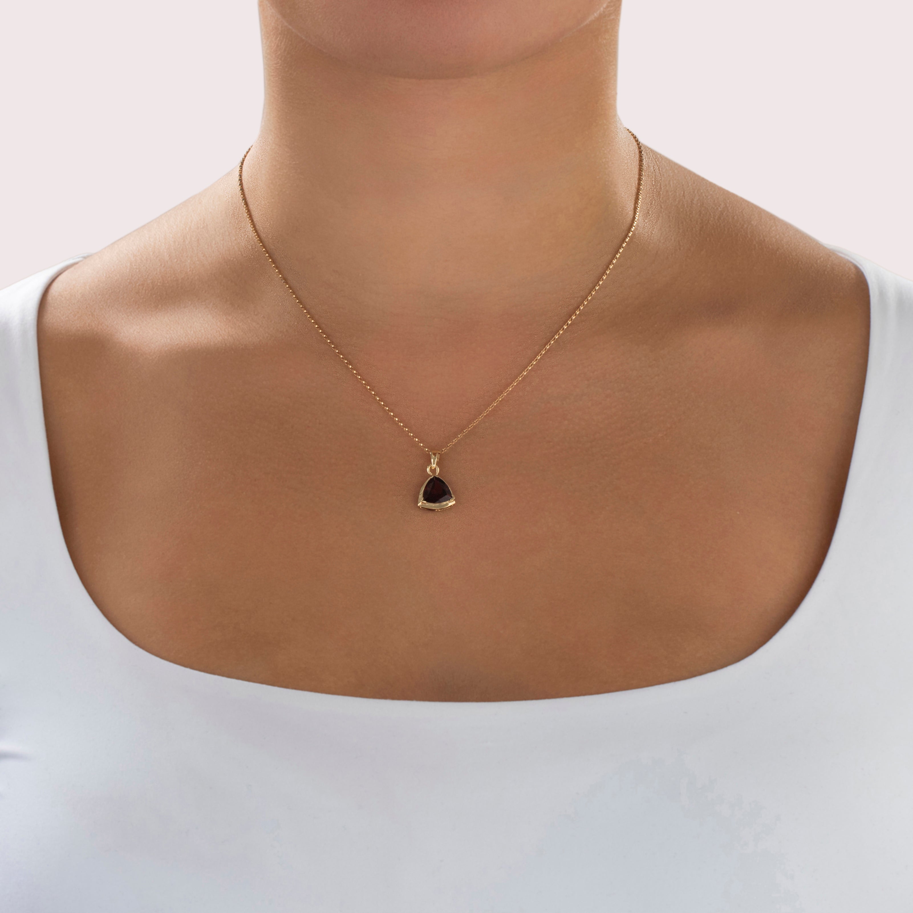 Vintage 10k Yellow Gold 2.1ct Garnet Crimson Trilliant Pendant - On model view