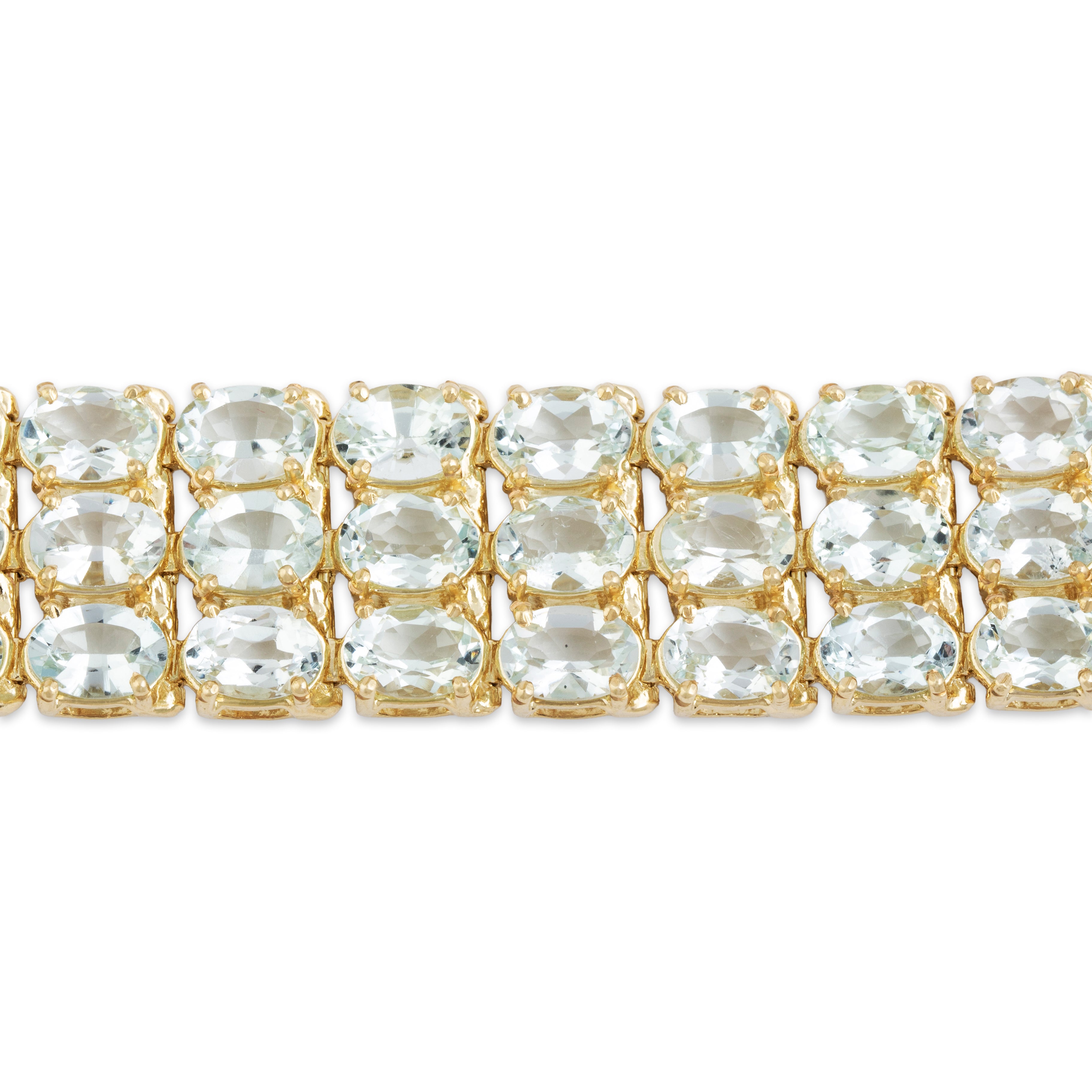 Vintage Heavy 14k Yellow Gold 46cttw Aquamarine Glamorous Statement Bracelet - detail view #1