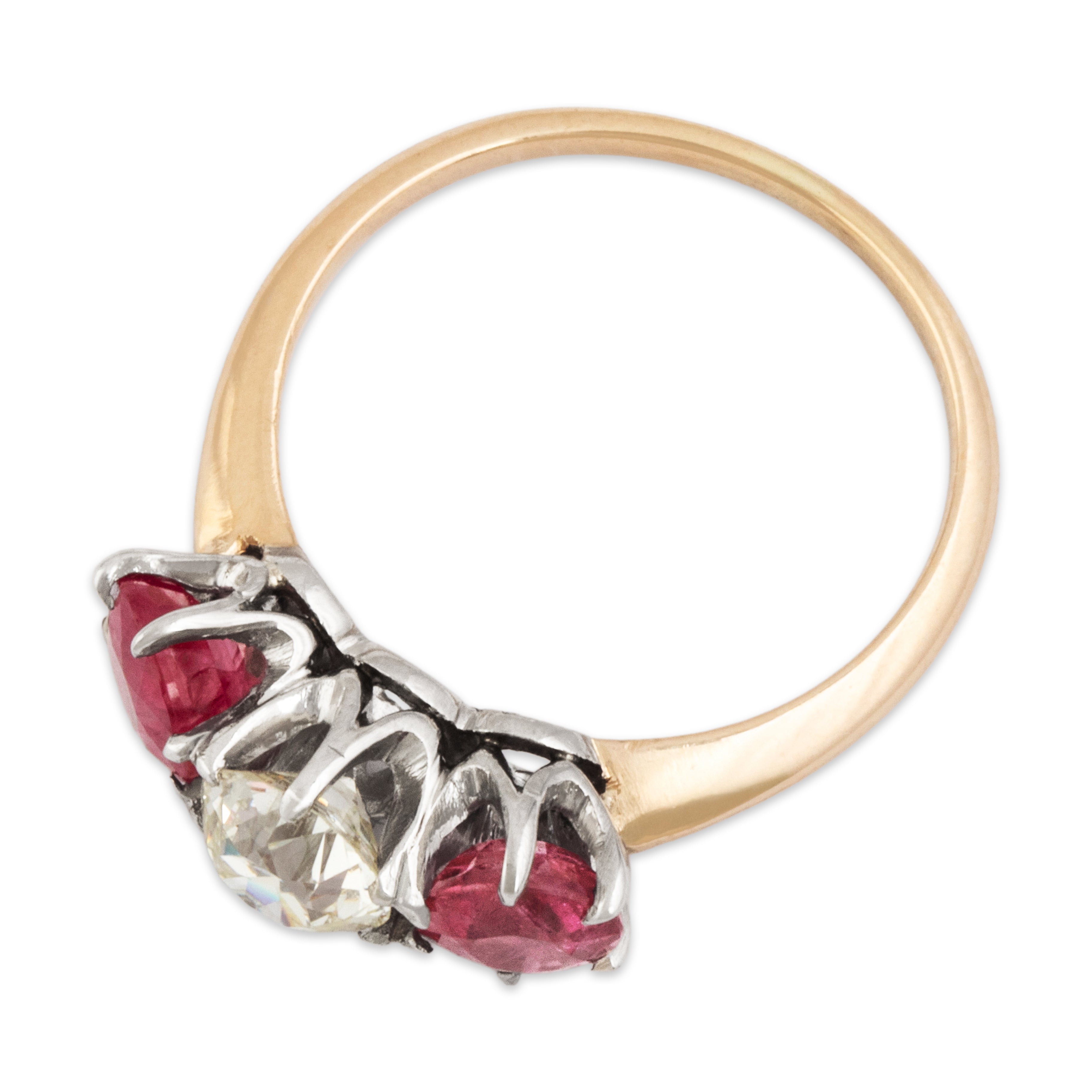 Antique 14k Rosy Yellow Gold Platinum 1.23cttw Ruby .62ct Old Mine Diamond Ring