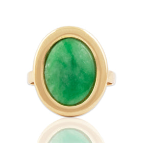 Vintage 14k Yellow Gold 3.5ct Jade Stunning Simple Oval Frame Ring 7.25