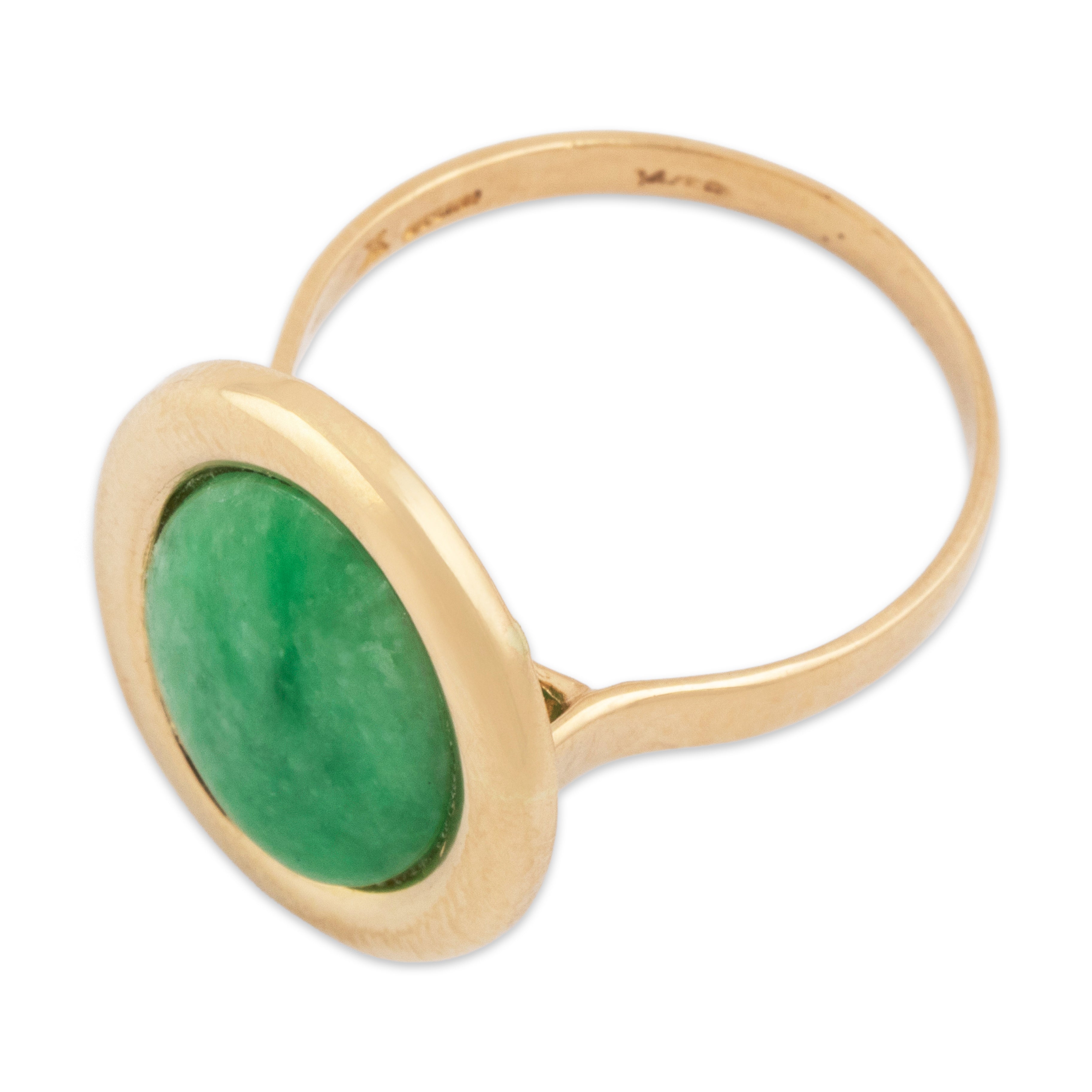 Vintage 14k Yellow Gold 3.5ct Jade Simple Oval Frame Ring - Overall view
