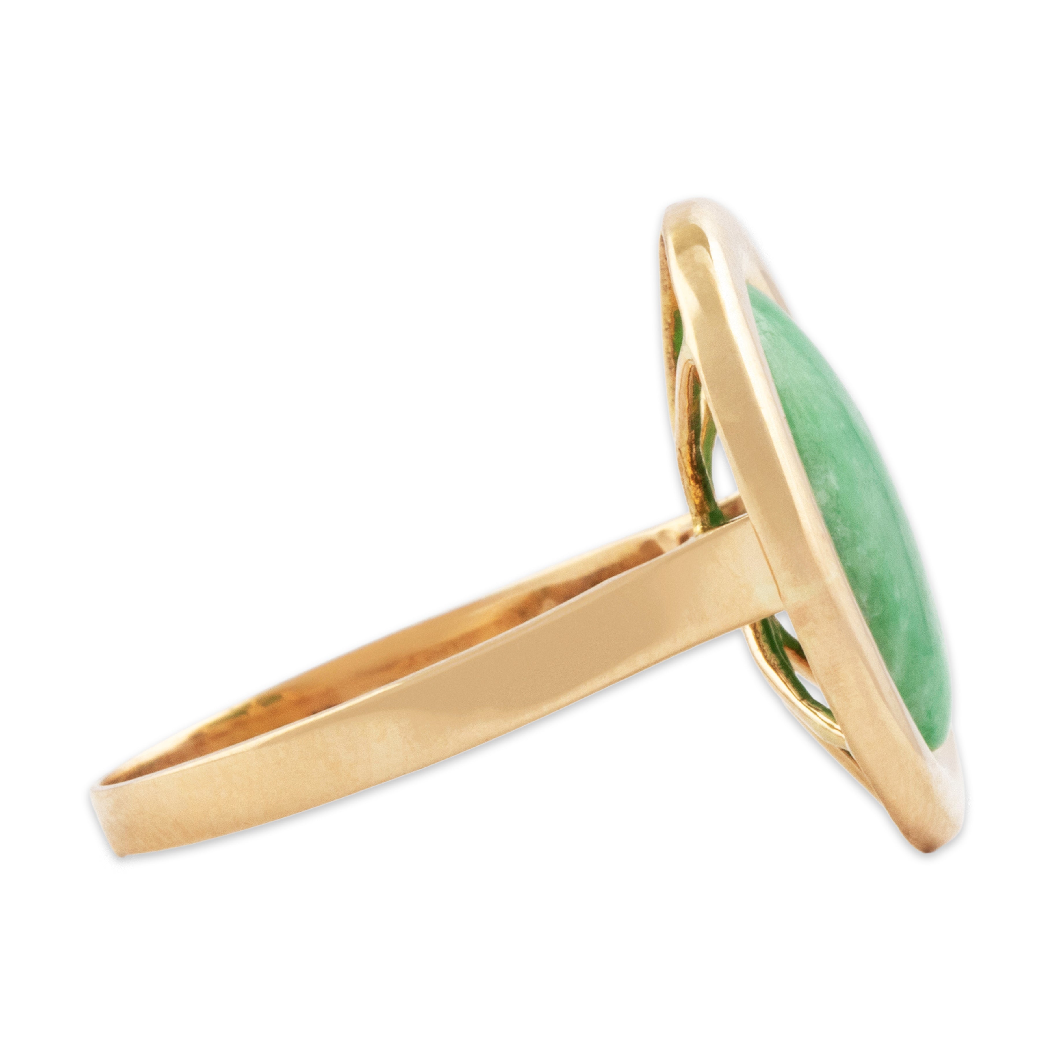 Vintage 14k Yellow Gold 3.5ct Jade Simple Oval Frame Ring - Side view