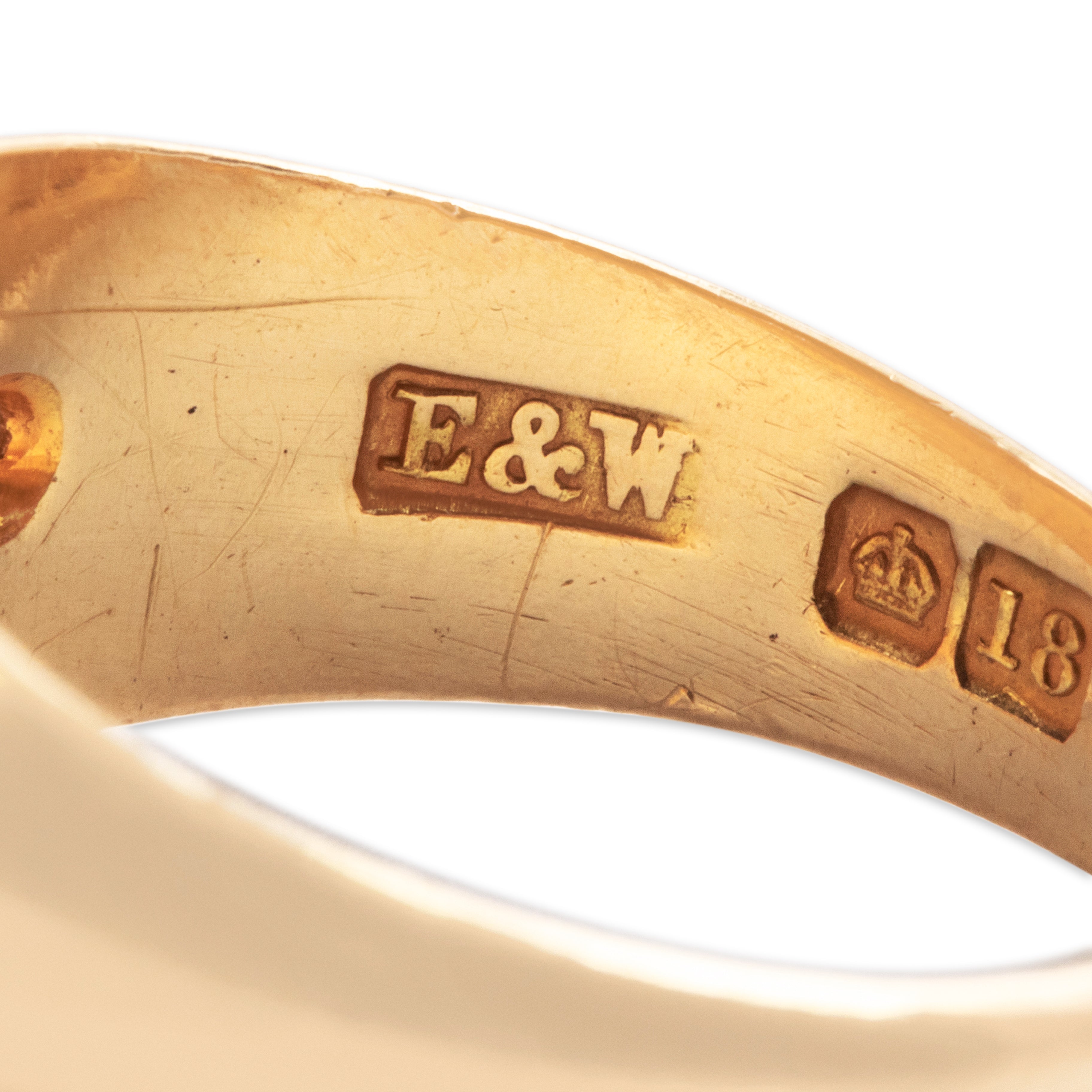 Antique English 18k Yellow Gold Diamond Sparkling Star-Set Dome Ring - Hallmark view