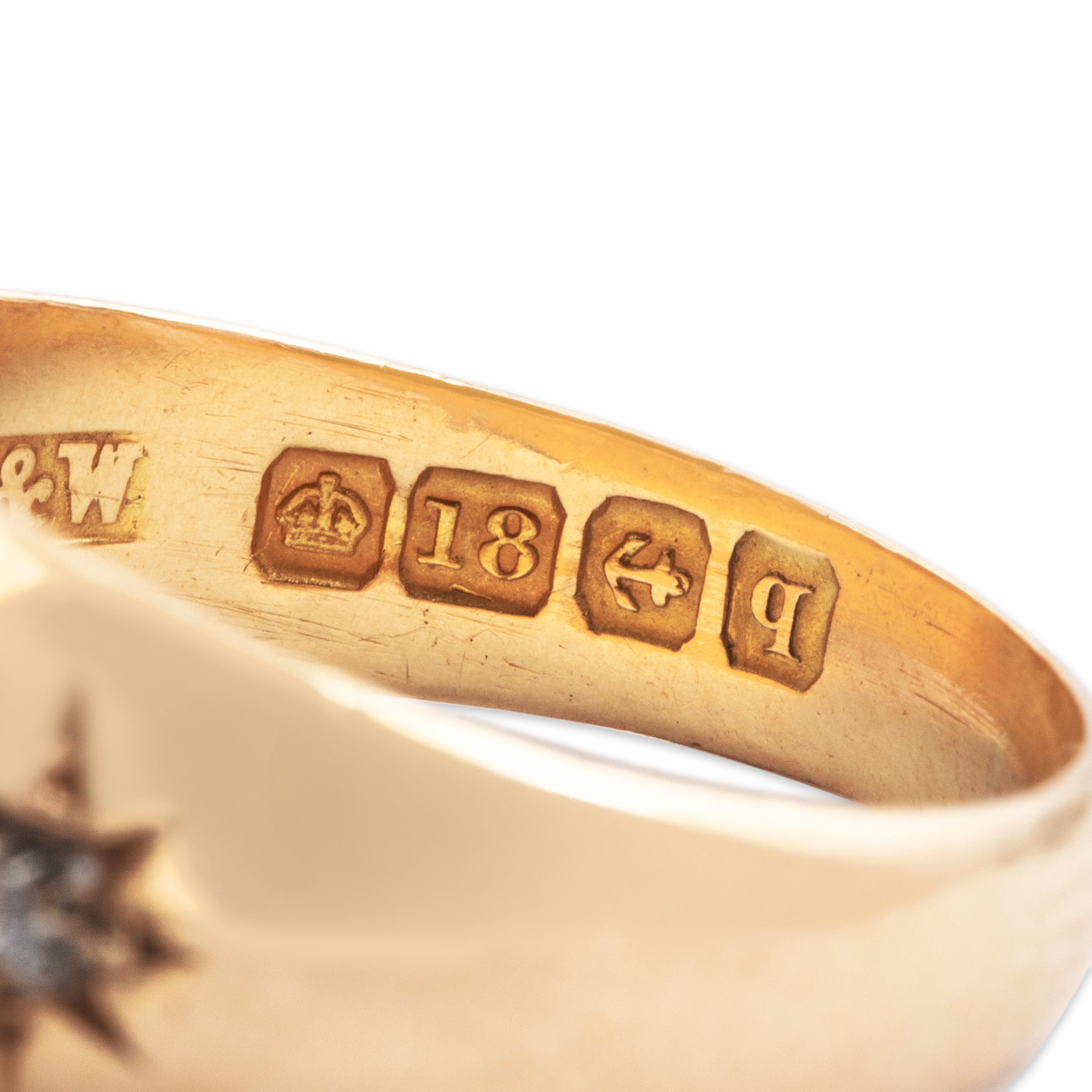 Antique English 18k Yellow Gold Diamond Sparkling Star-Set Dome Ring - Hallmark view