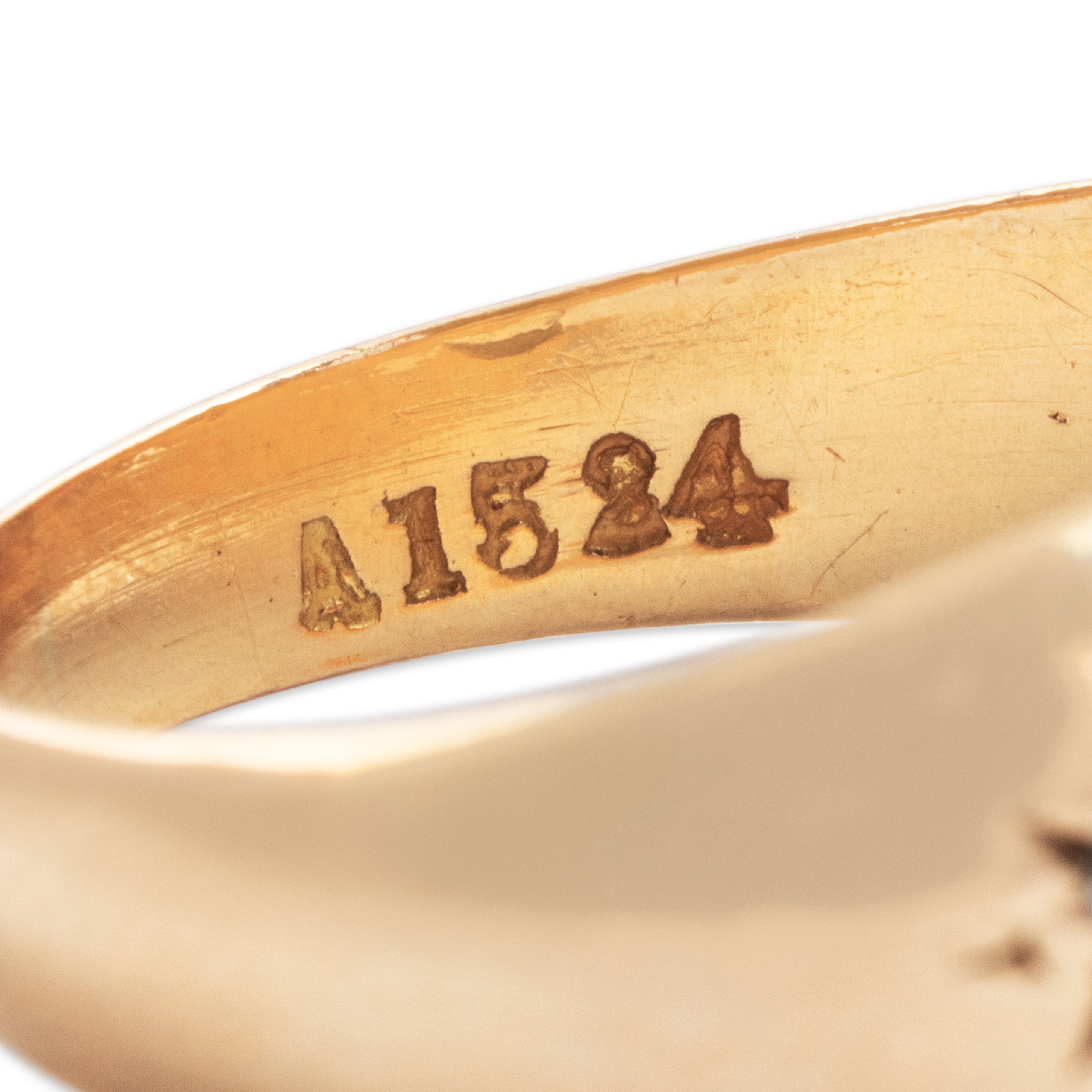 Antique English 18k Yellow Gold Diamond Sparkling Star-Set Dome Ring - Hallmark view