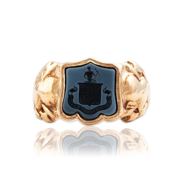 Vintage Heavy 14k Yellow Gold Banded Agate Incredible Intaglio Ring 6.50