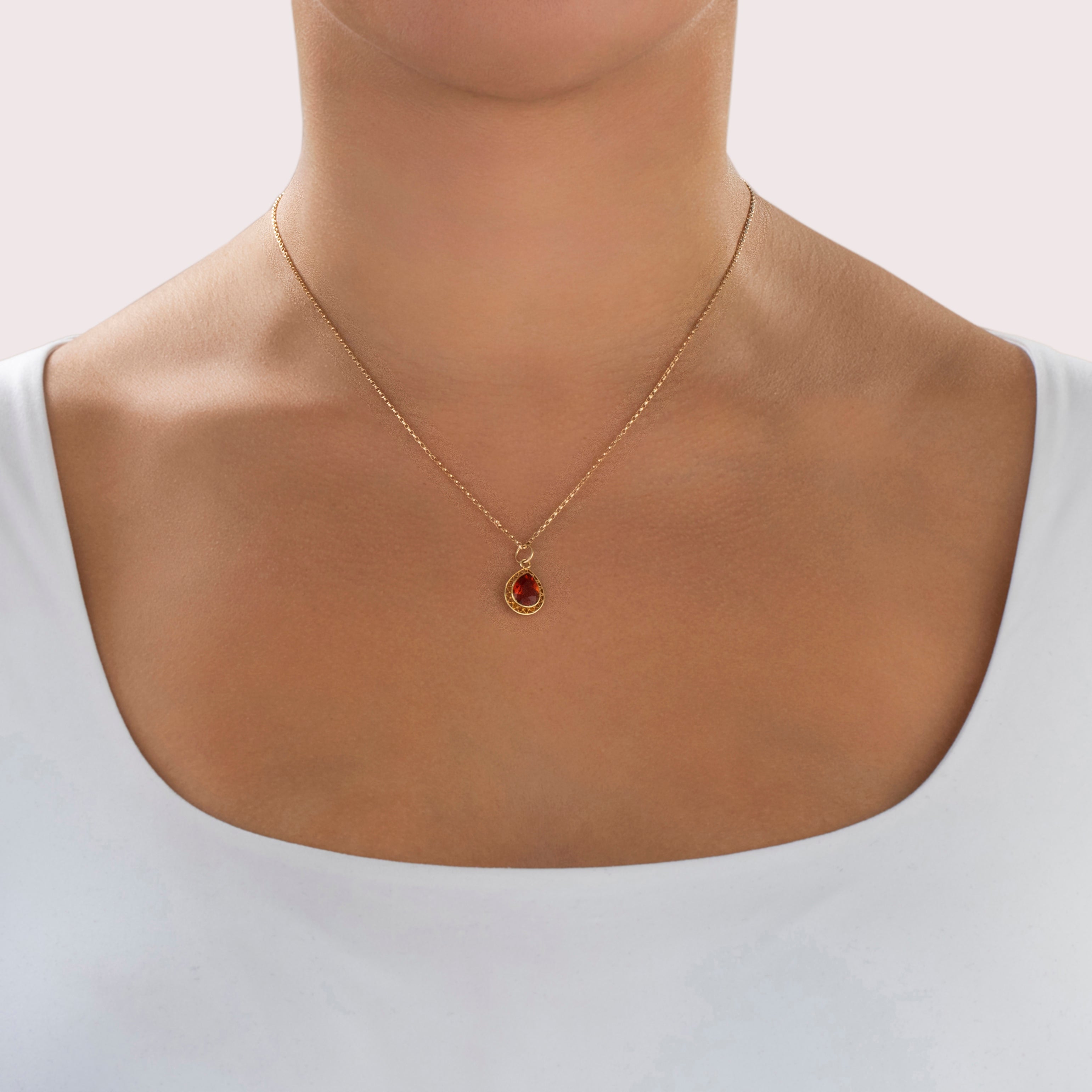 Antique 14k Yellow Gold 1.4ct Madeira Citrine Open Border Pear Charm / Pendant - On model view