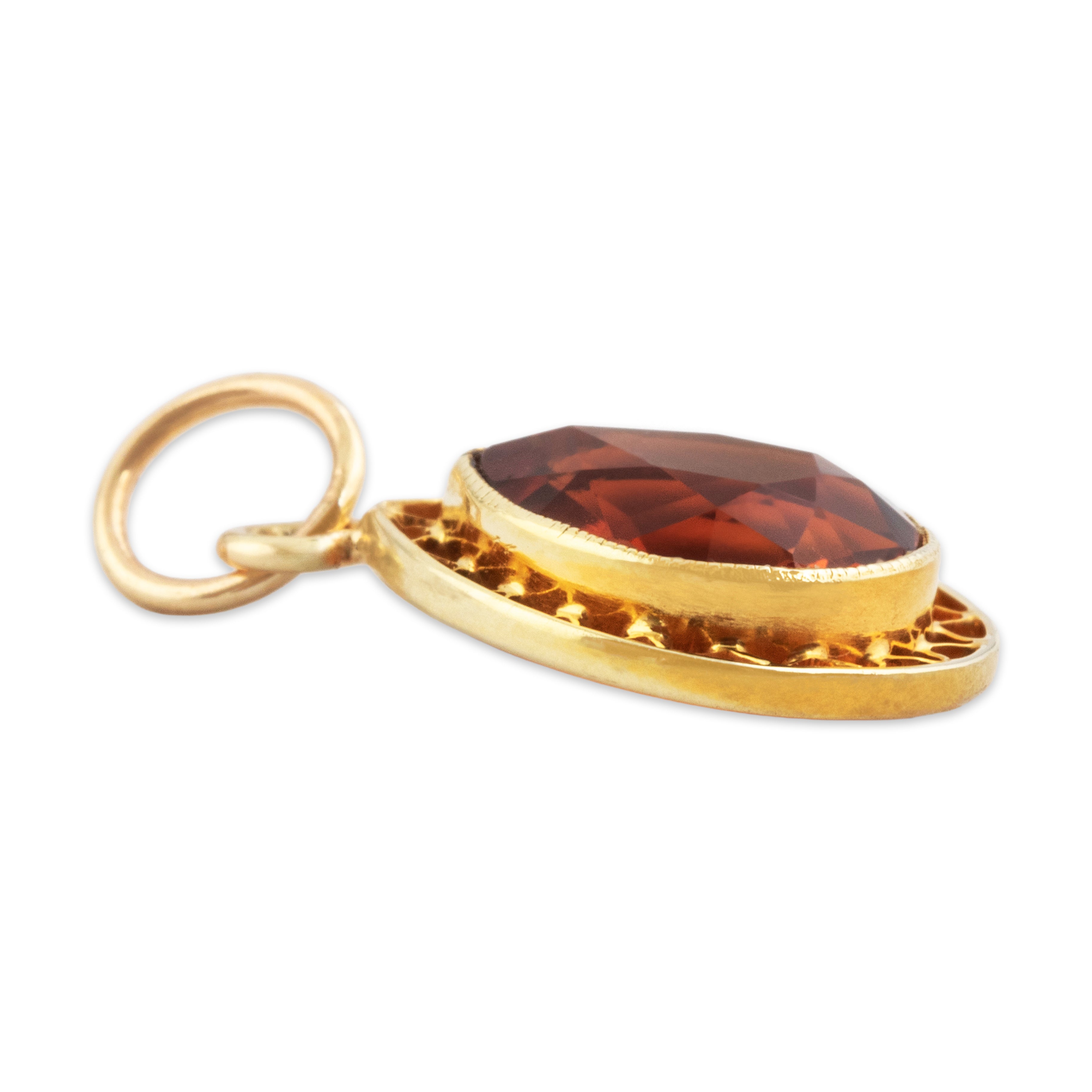 Antique 14k Yellow Gold 1.4ct Madeira Citrine Open Border Pear Charm / Pendant - Side view