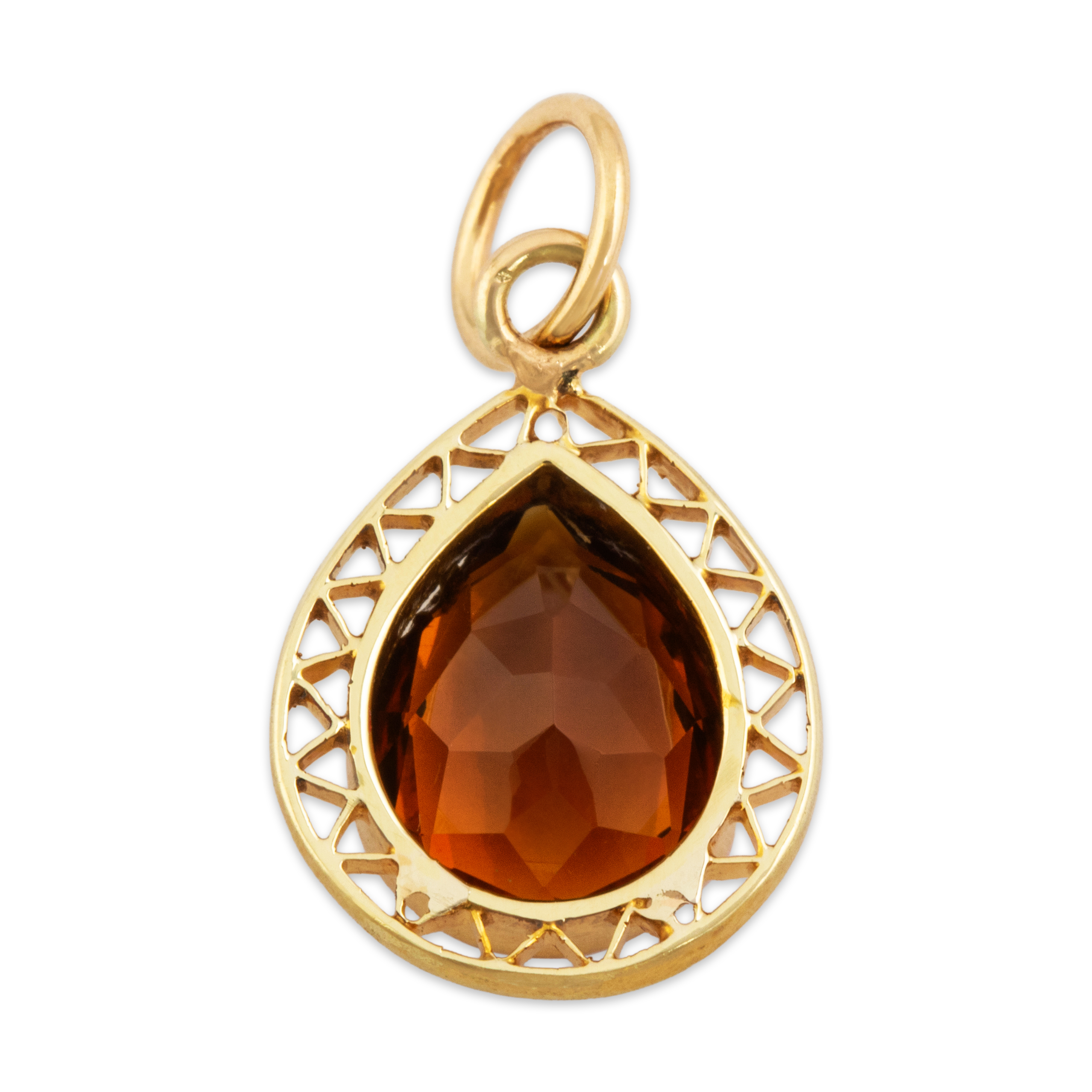 Antique 14k Yellow Gold 1.4ct Madeira Citrine Open Border Pear Charm / Pendant