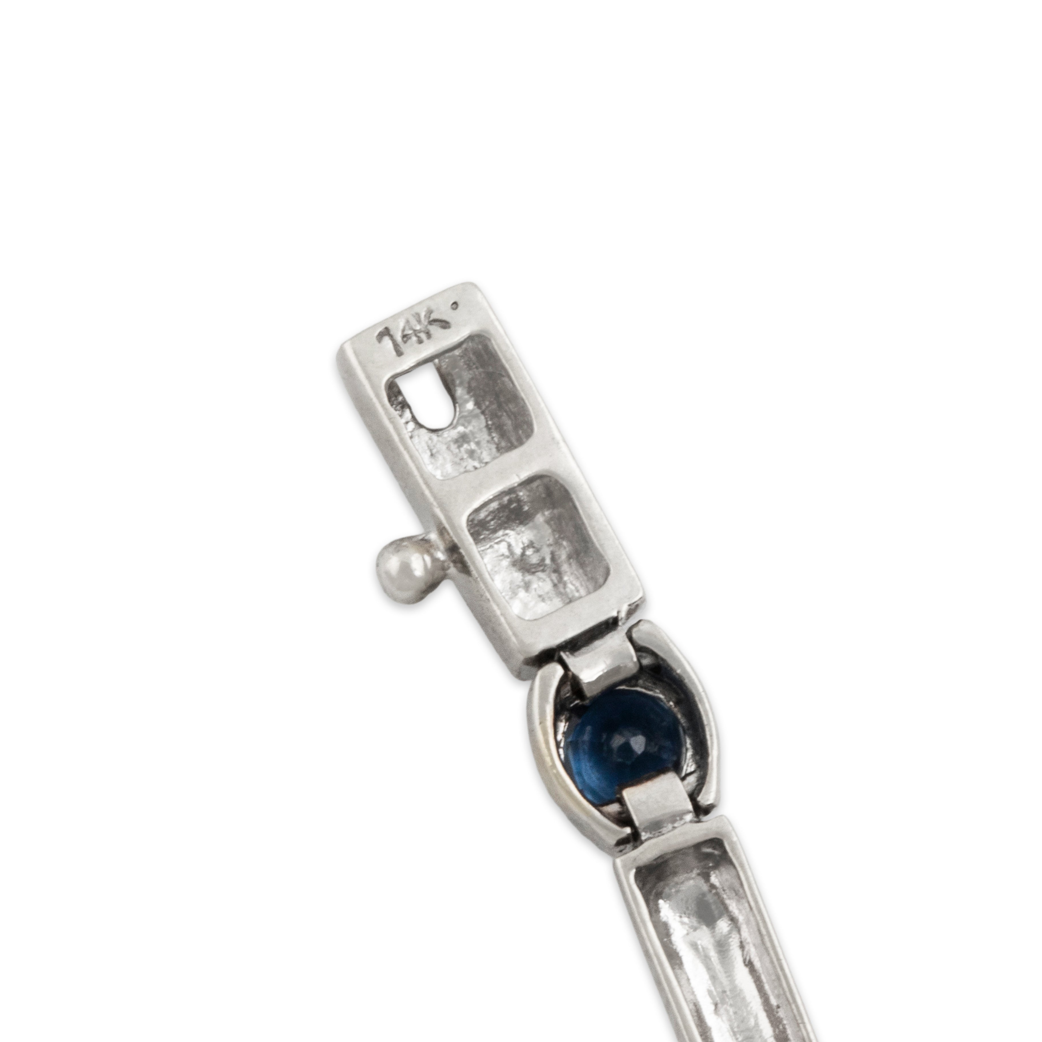 Vintage 14k White Gold 1.8cttw Blue Sapphire Sleek Station Bracelet - Hallmark view