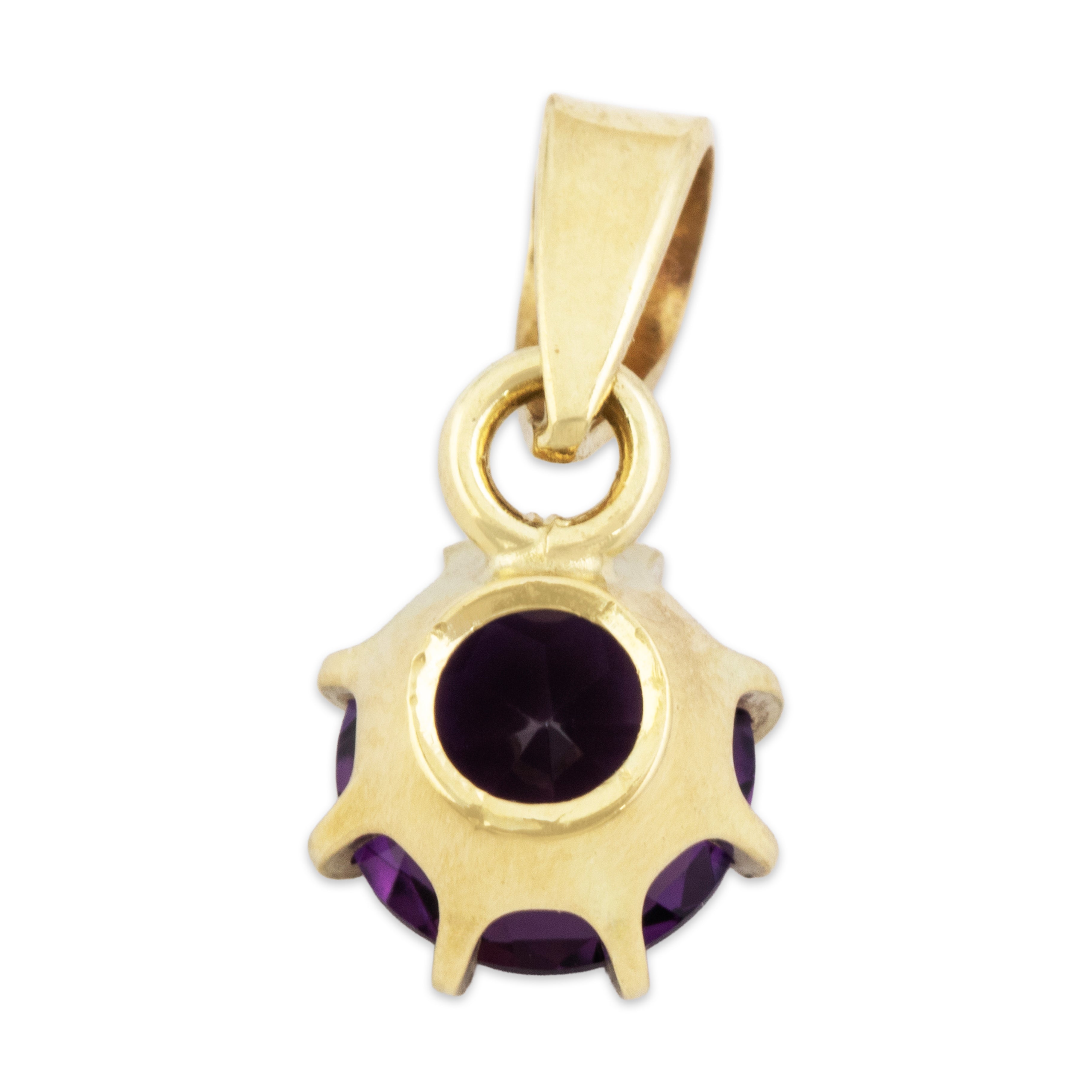 Vintage Small 10 & 14k Yellow Gold 1ct Amethyst Fabulous Purple Solitaire Pendant - Back view
