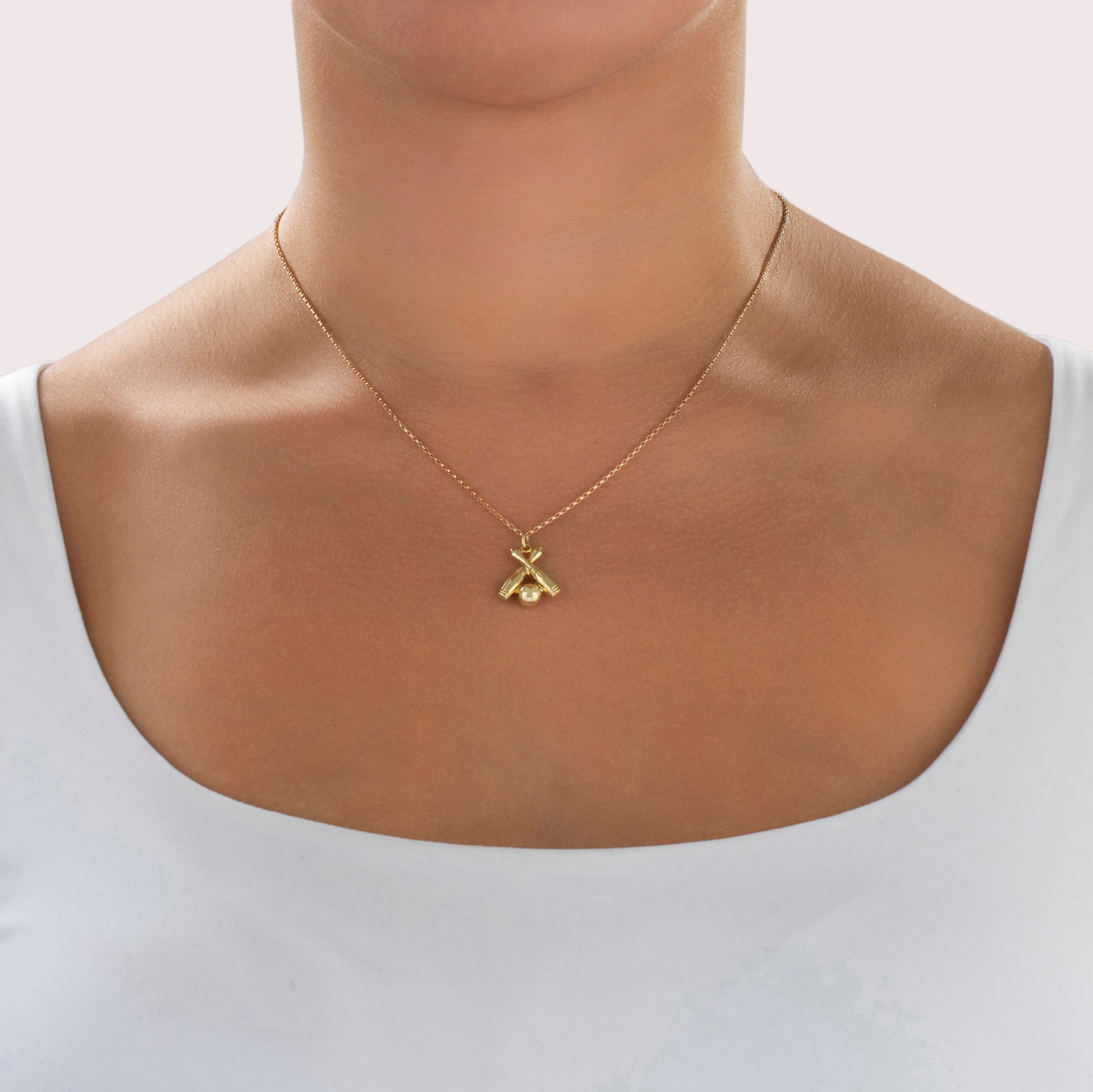 Vintage 14k Yellow Gold Bowling Ball With Pins Charm / Pendant - On model view