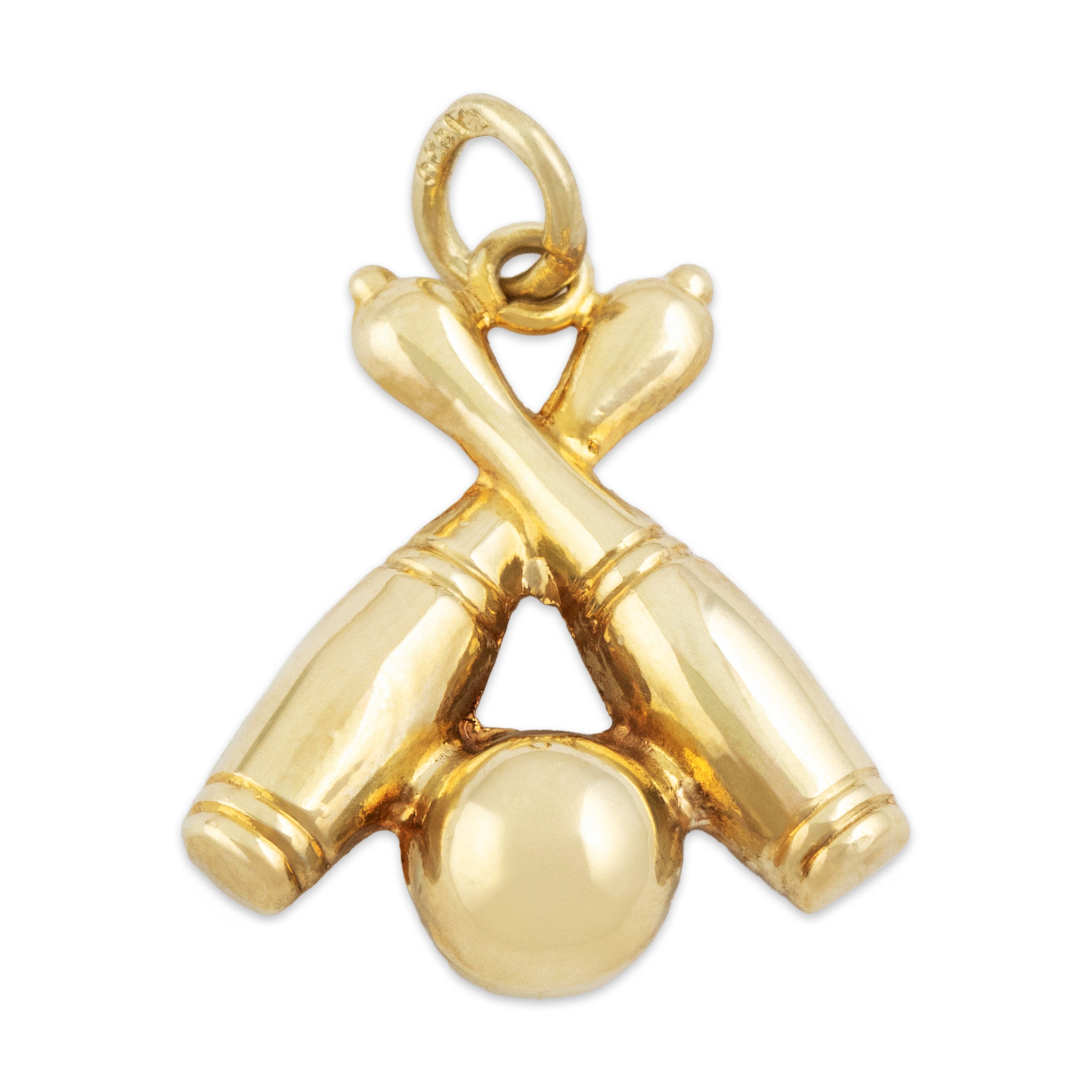 Vintage 14k Yellow Gold Bowling Ball With Pins Charm / Pendant - Back view